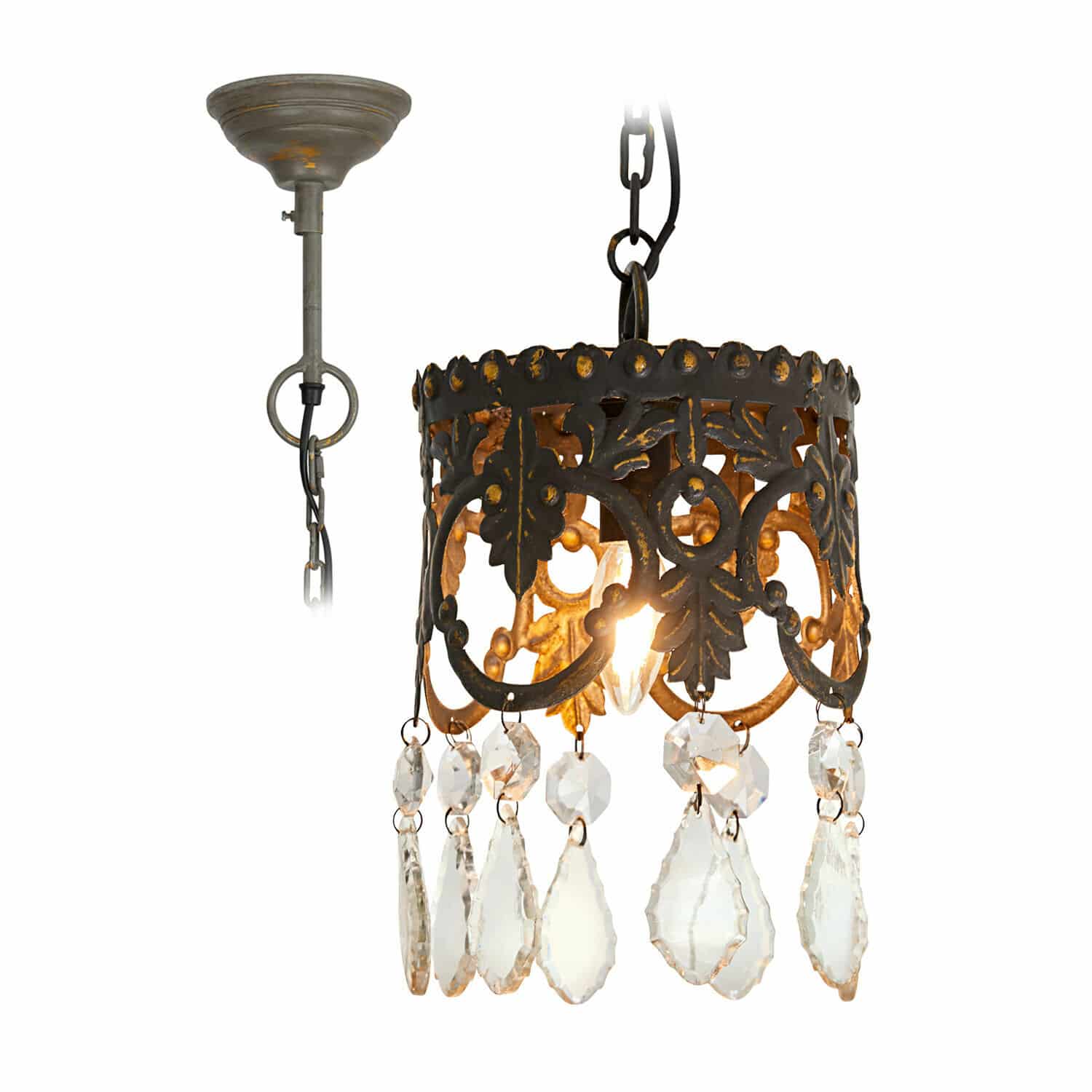 Suspension Mitry Suspension en métal noir avec cristaux décoratifs, style vintage, éclairage d'ambiance élégant