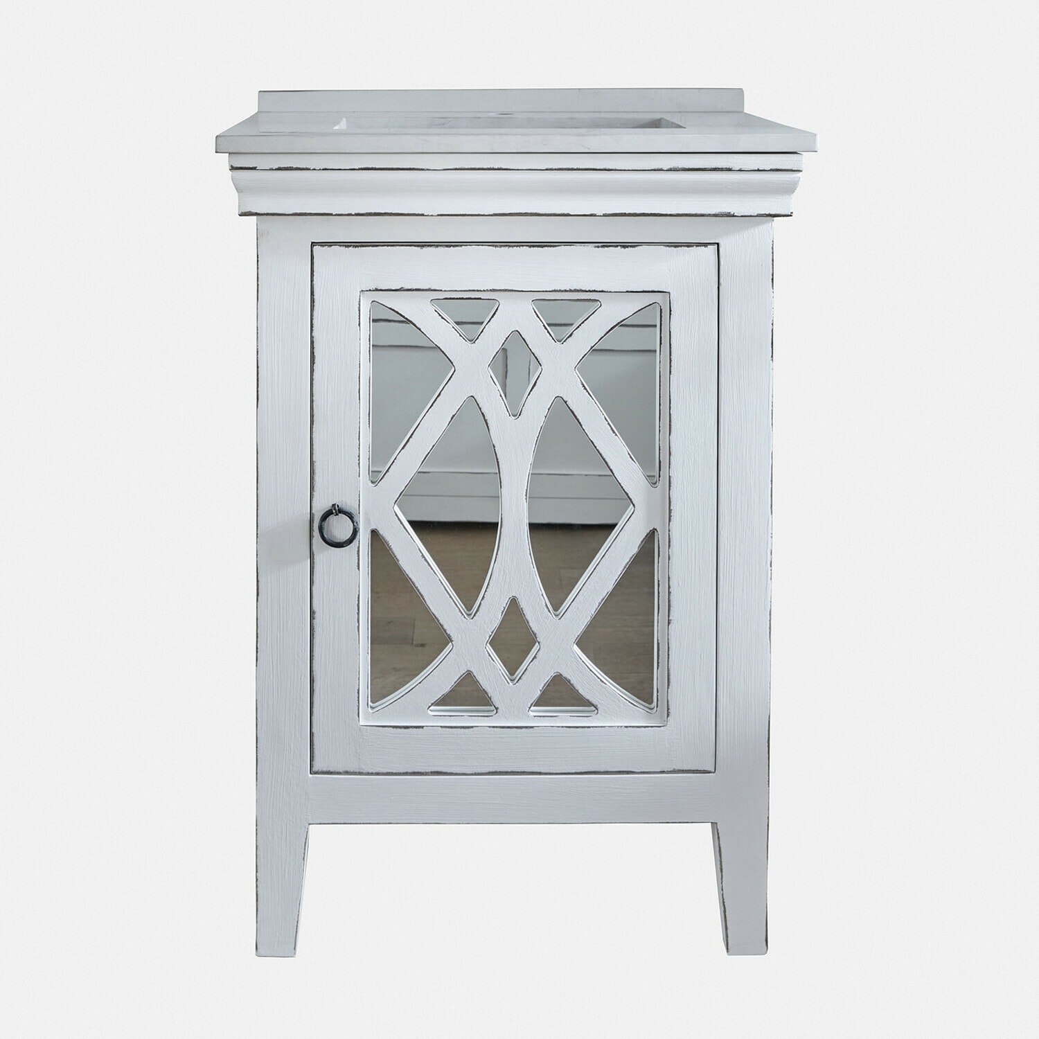 Meuble et vasque Marvoux Armoire blanche en bois avec miroir et motif décoratif sur la porte pour salon ou salle de bain