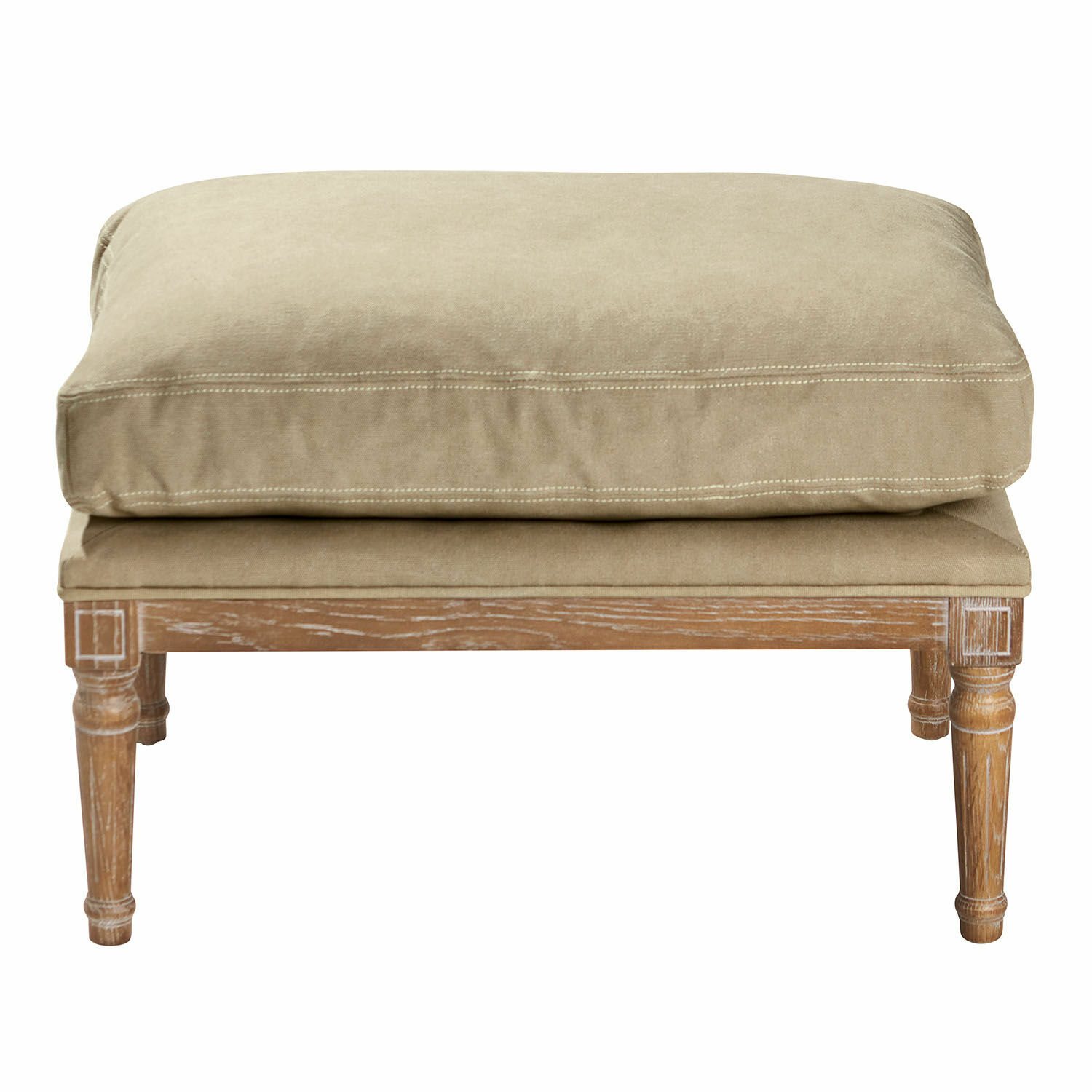 marron vieilli/beige Repose-pieds Greenbrier en tissu beige et bois brun antique, meuble élégant pour salon