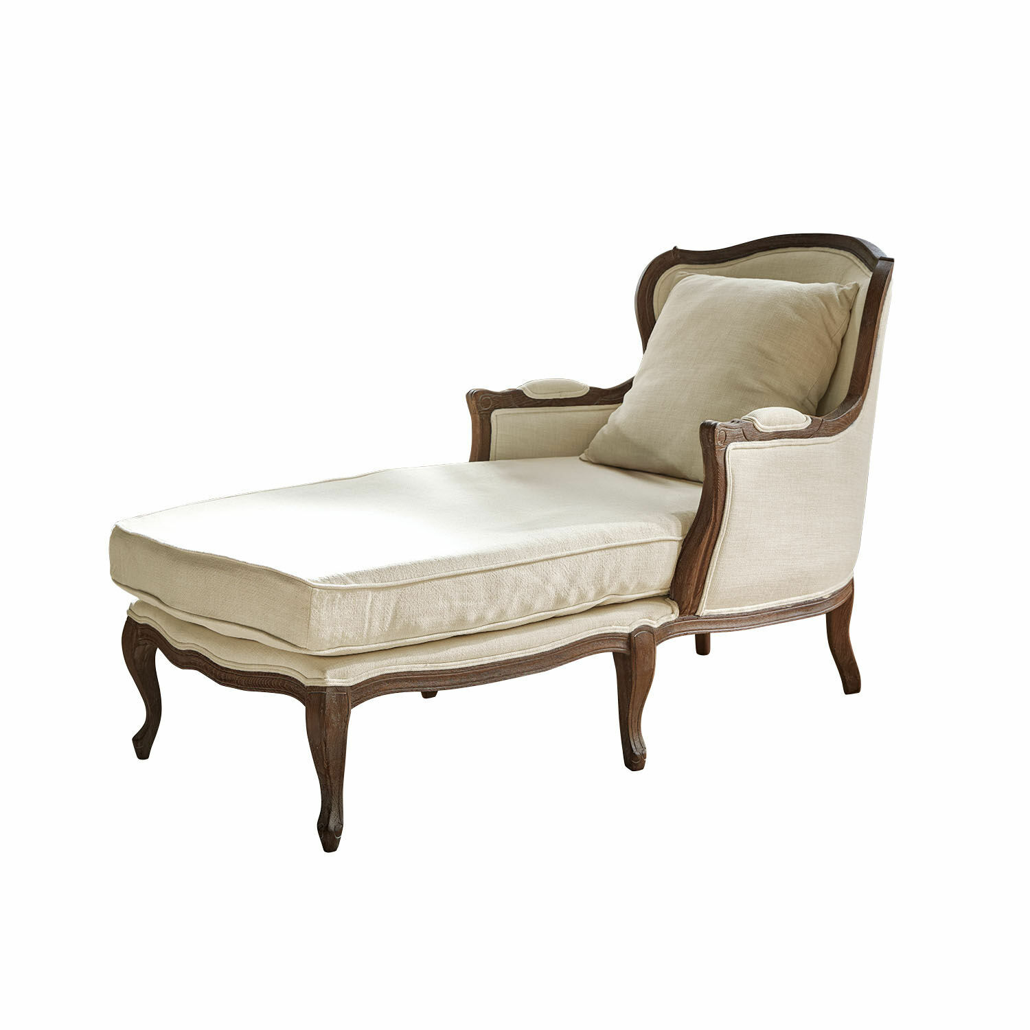 crème/marron Chaise longue crème en bois et tissu avec coussin, meuble élégant pour salon confortable