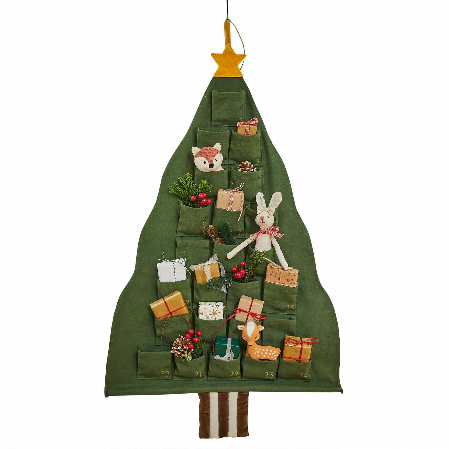 Calendrier de l’Avent Talira Calendrier de l'Avent en tissu vert en forme de sapin avec poches et décorations de Noël