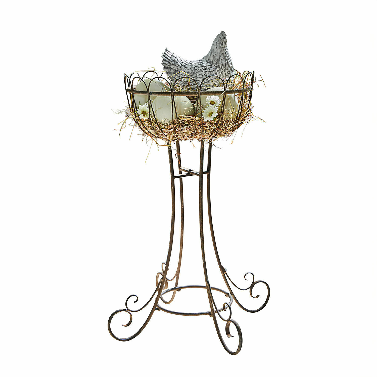 Support de décoration Évariste Support en métal avec panier à œufs et poule décorative style rustique pour intérieur et jardin