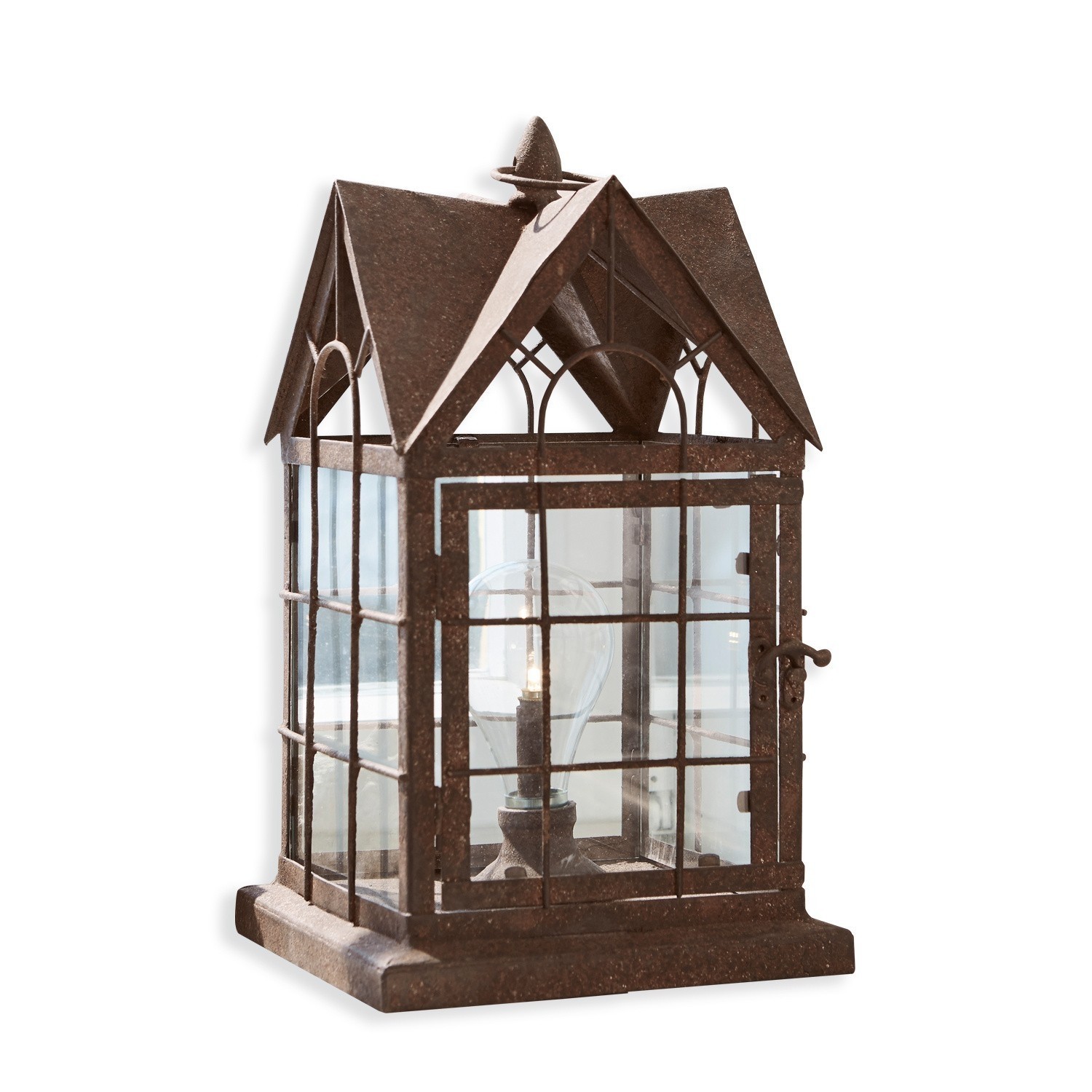 Lanterne LED Manor House Lanterne en métal brun en forme de maison avec verre transparent pour décoration intérieure