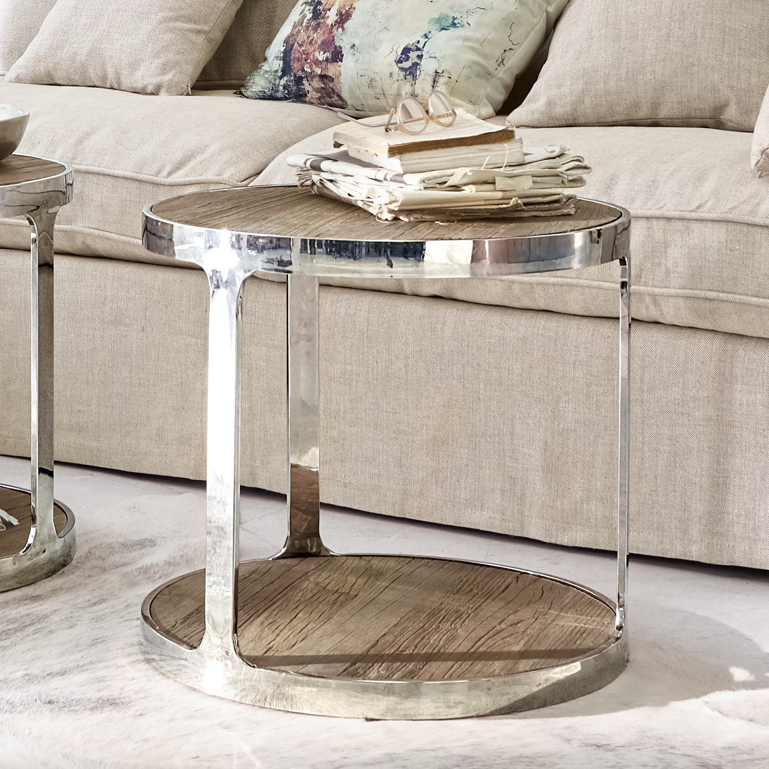 Table basse Warren Table basse ronde avec cadre en métal et plateau en bois naturel pour salon moderne
