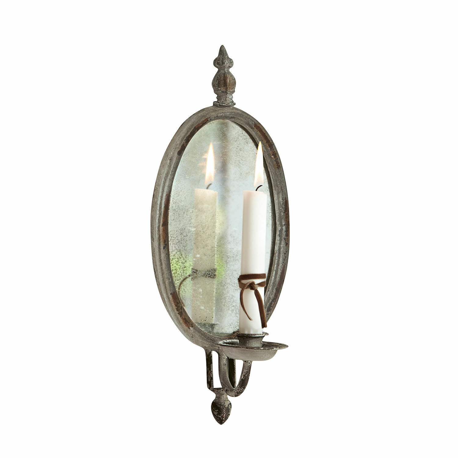 Bougeoir Eugene Applique murale en métal avec miroir ovale et bougie blanche, décoration vintage intérieure