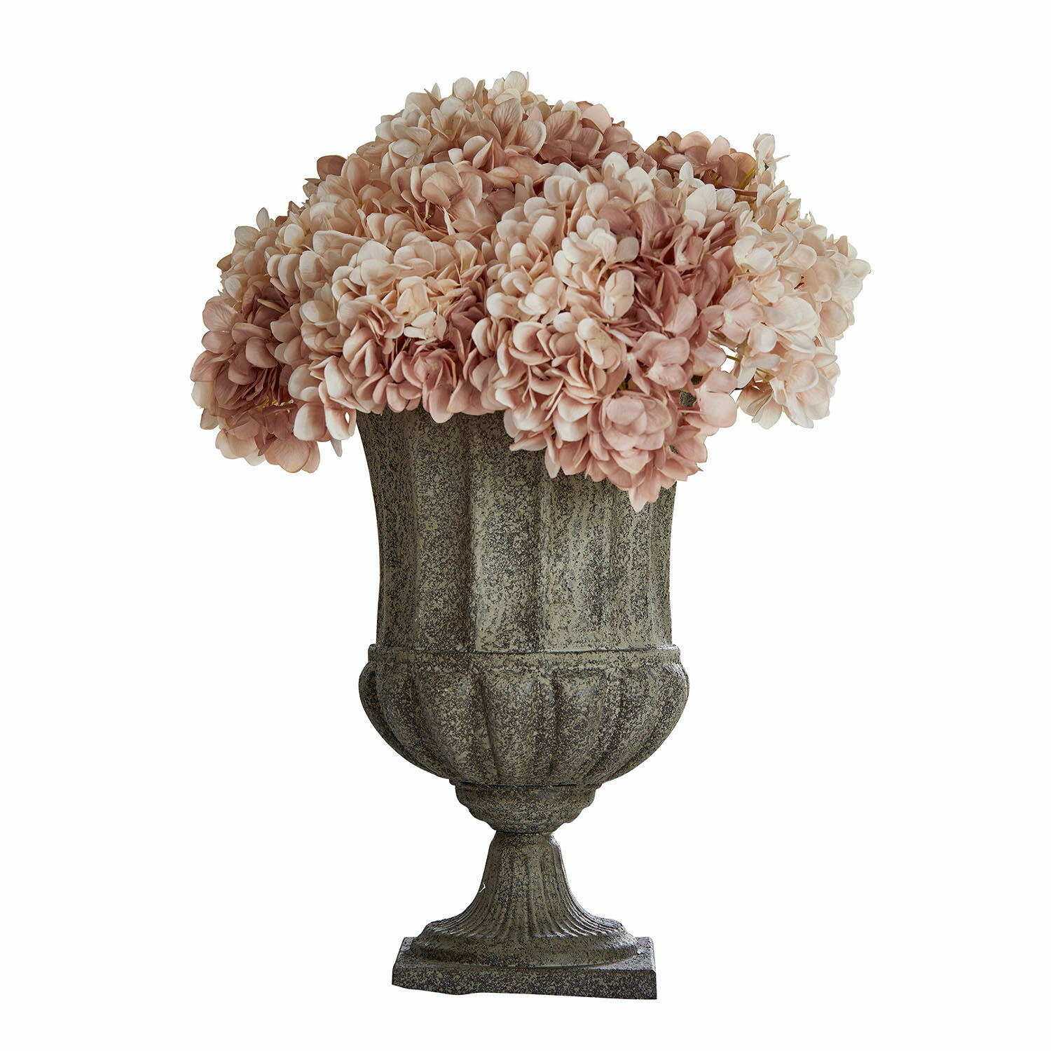 Amphore Renny Vase décoratif en pierre grise avec fleurs d'hortensia roses pour intérieur et jardin