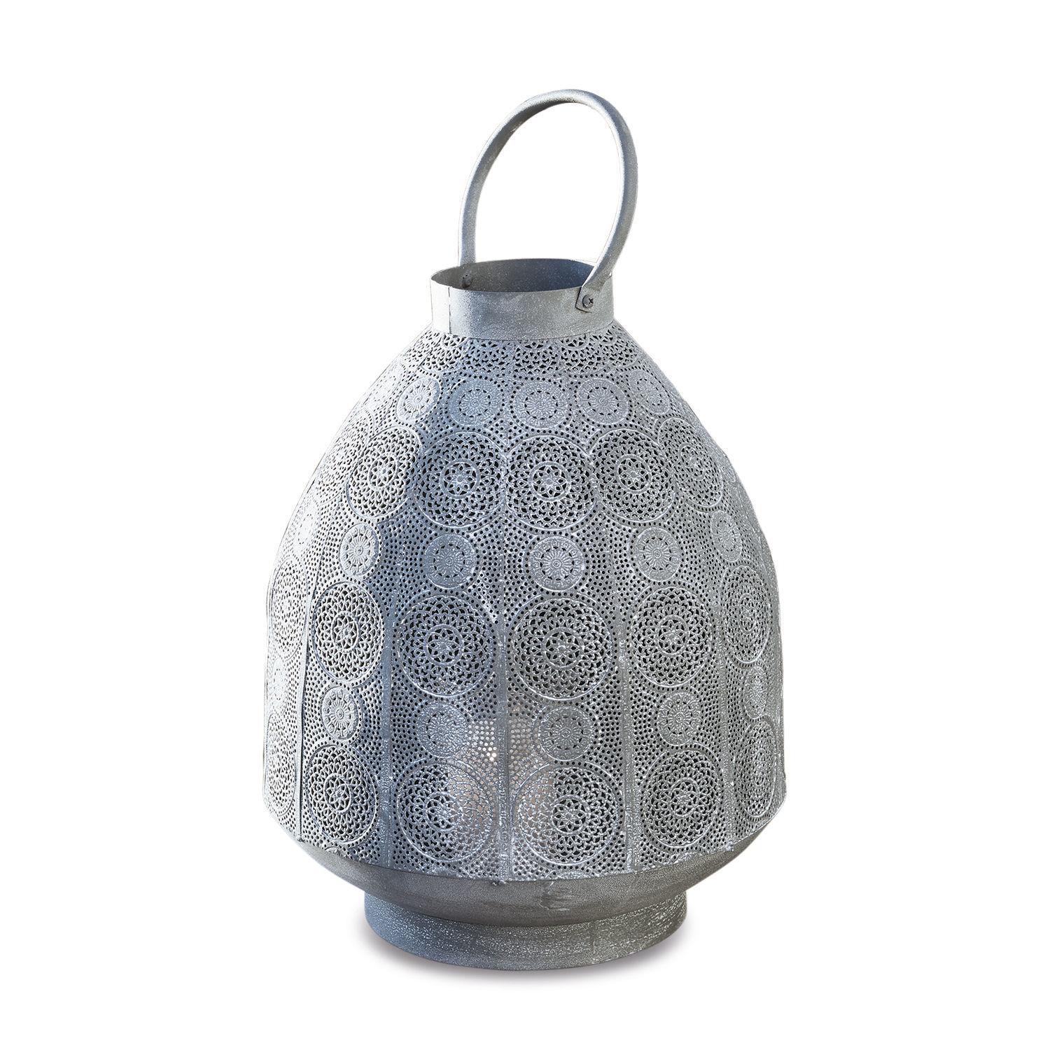 Lanterne Morlet Lanterne en métal gris avec motif ajouré et poignée pour un transport facile