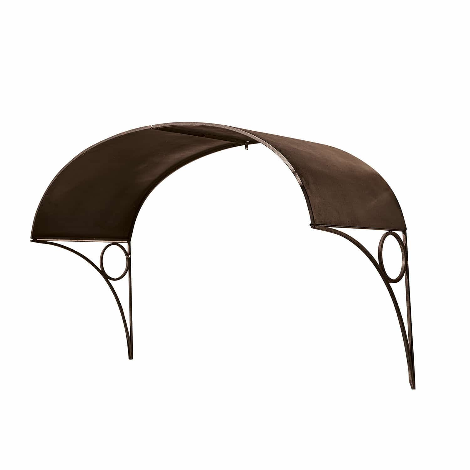 Auvent Auburn Auvent en métal brun avec structure arquée et cercle décoratif, protection extérieure pour porte