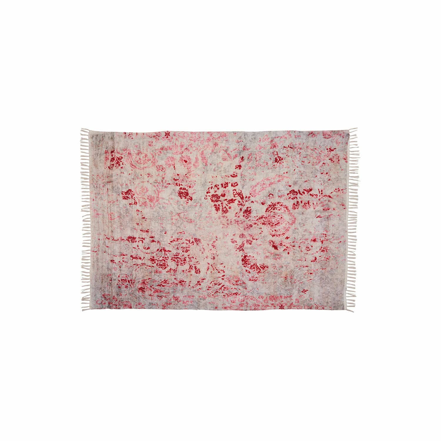 Tapis Arica Tapis à motif floral rouge sur fond gris clair avec franges sur les côtés
