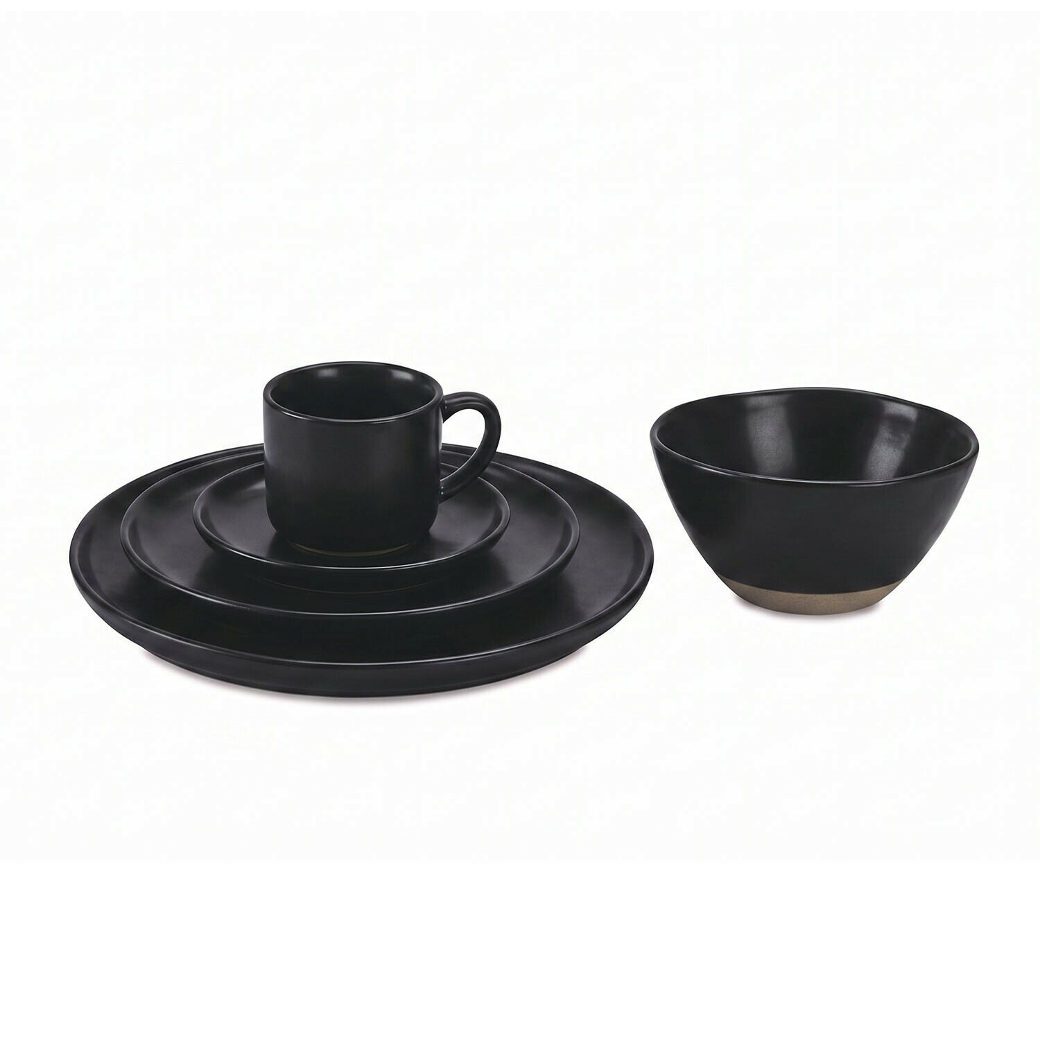 noir Service de vaisselle noir en céramique mat avec tasse, assiettes et bol élégant