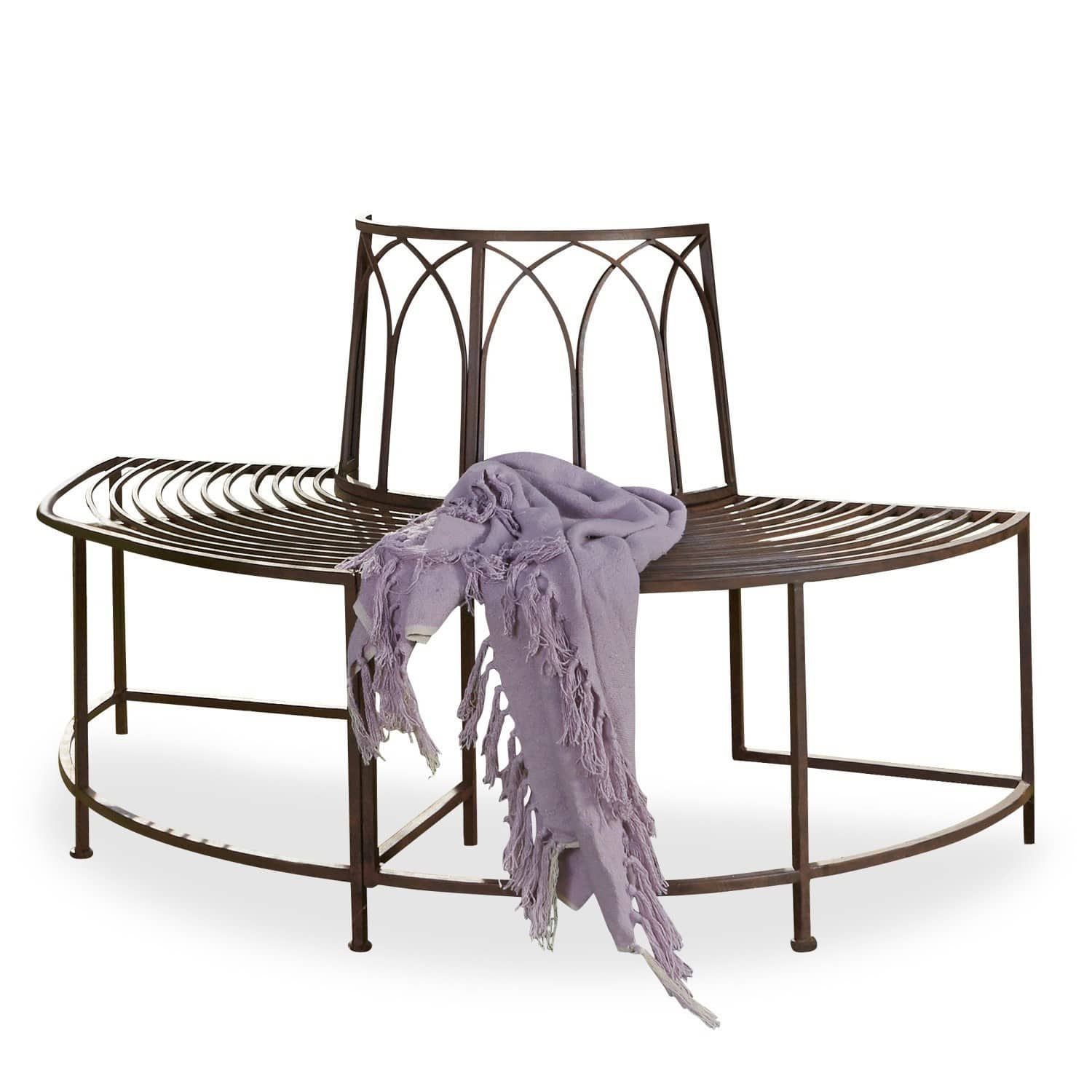 Banc Sherburne Banc de jardin en métal avec dossier décoratif et plaid violet, style industriel