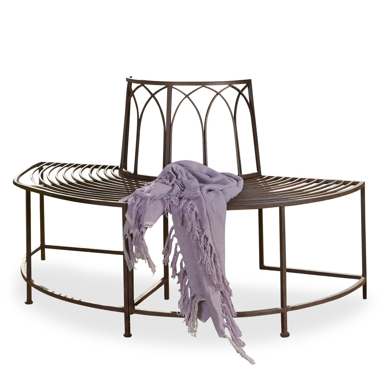 Banc Sherburne Banc de jardin en métal avec dossier décoratif et plaid violet, style industriel
