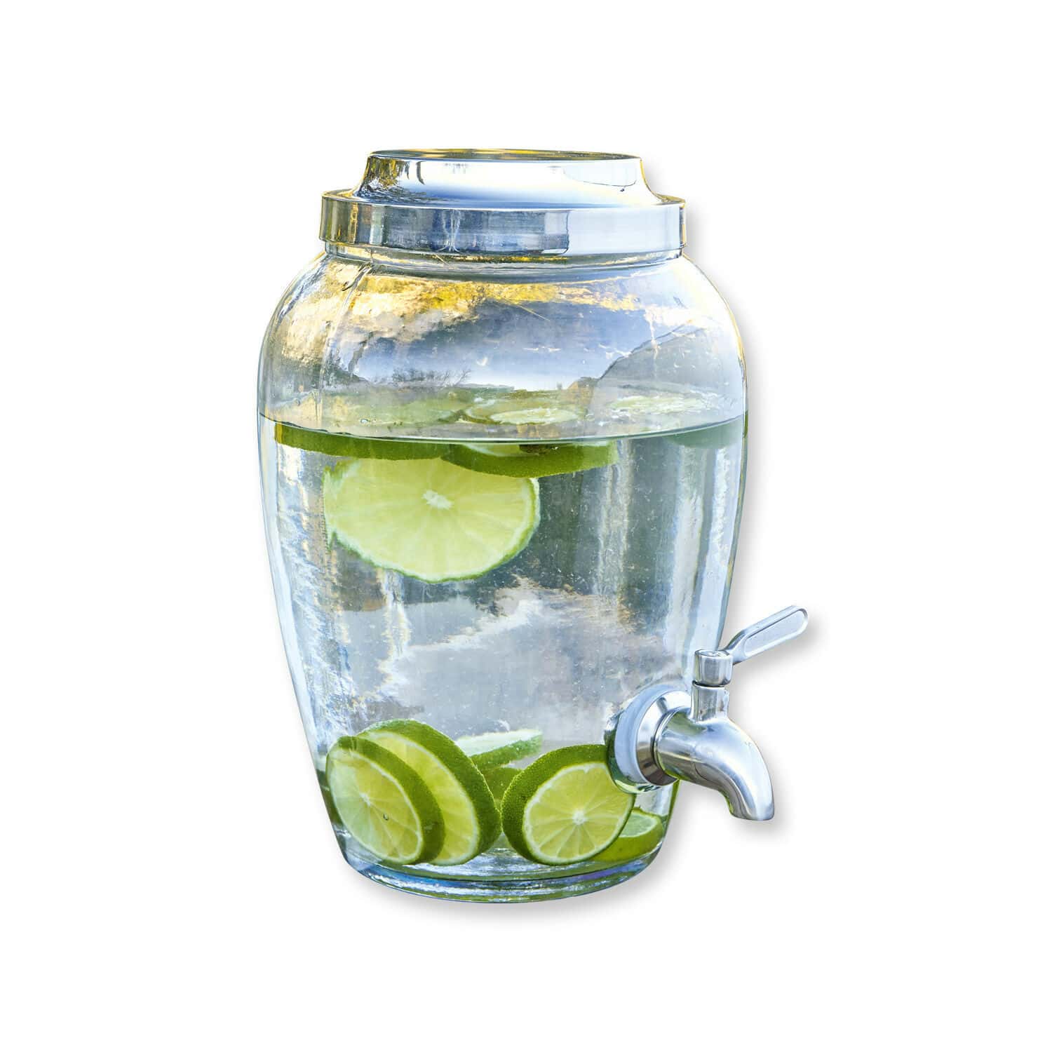 Distributeur de boisson Avrilla Distributeur de boissons en verre avec robinet en métal, eau infusée aux tranches de citron vert, pour servir des boissons