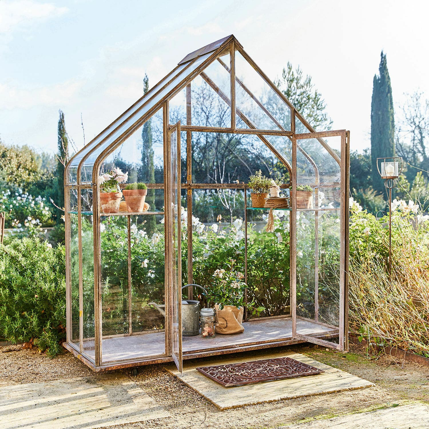 Serre Belfaux Serre de jardin en métal vieilli avec vitres transparentes, parfaite pour cultiver plantes et herbes