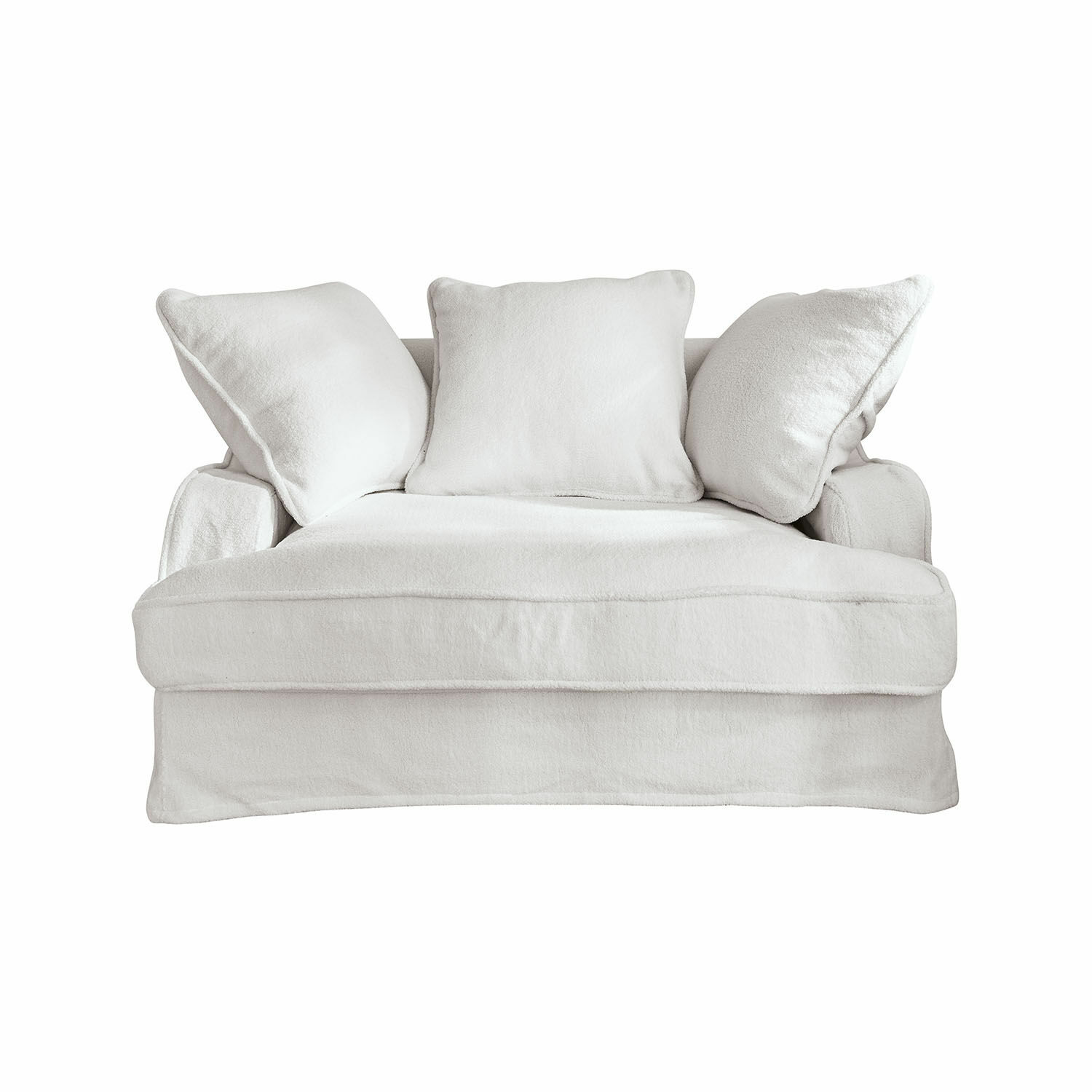 blanc Canapé Monaco blanc en tissu doux avec trois coussins, idéal pour un salon confortable