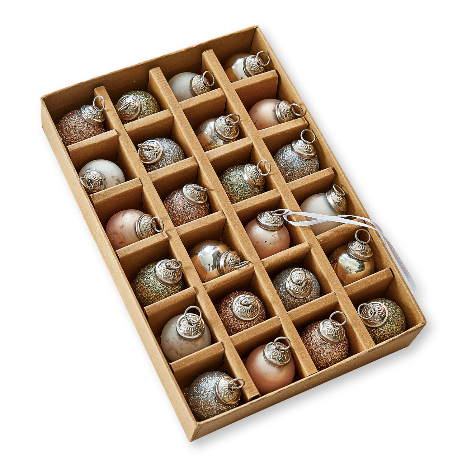 Lot de 24 boules de Noël Cesinali Coffret de 24 boules de Noël en verre aux tons or, argent et rose, décorations festives pour sapin