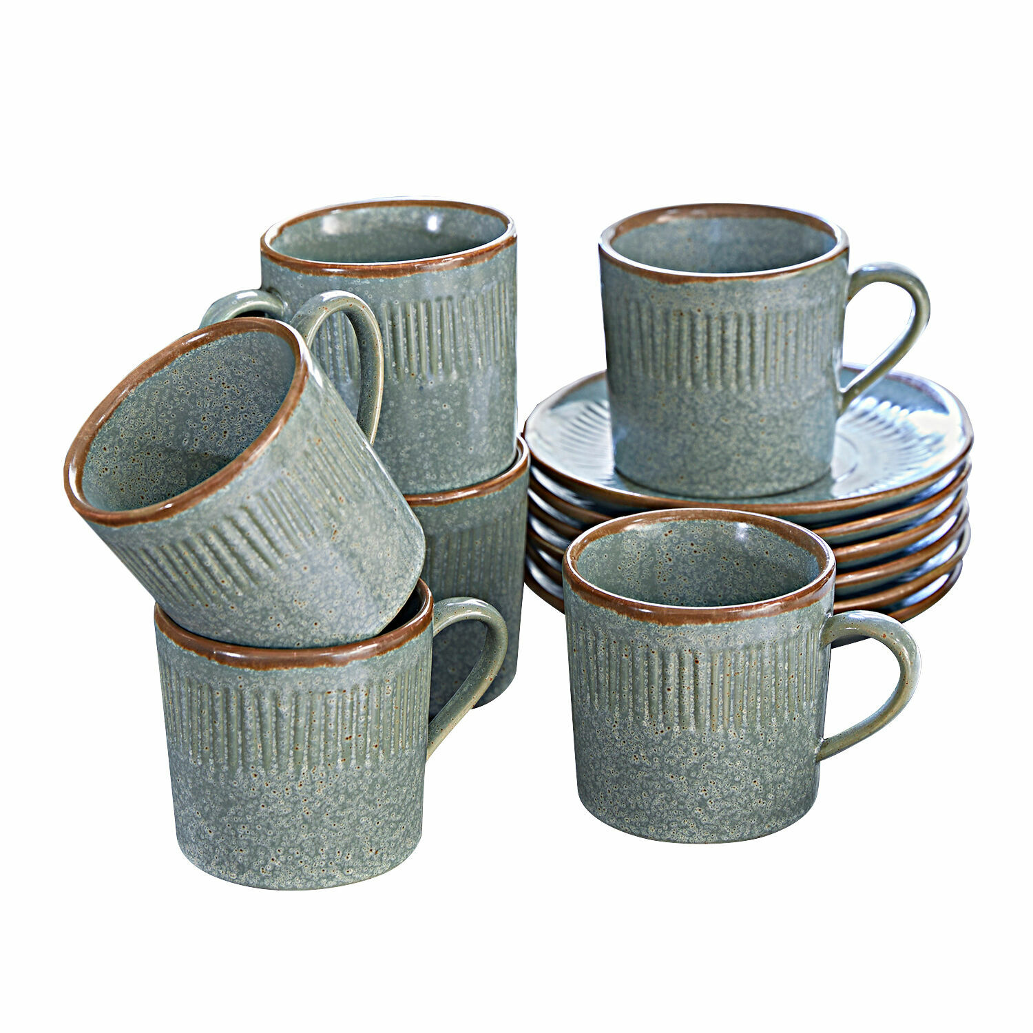 Lot de 6 tasses avec soucoupes Périers Ensemble de tasses et soucoupes en céramique gris-brun pour café ou thé