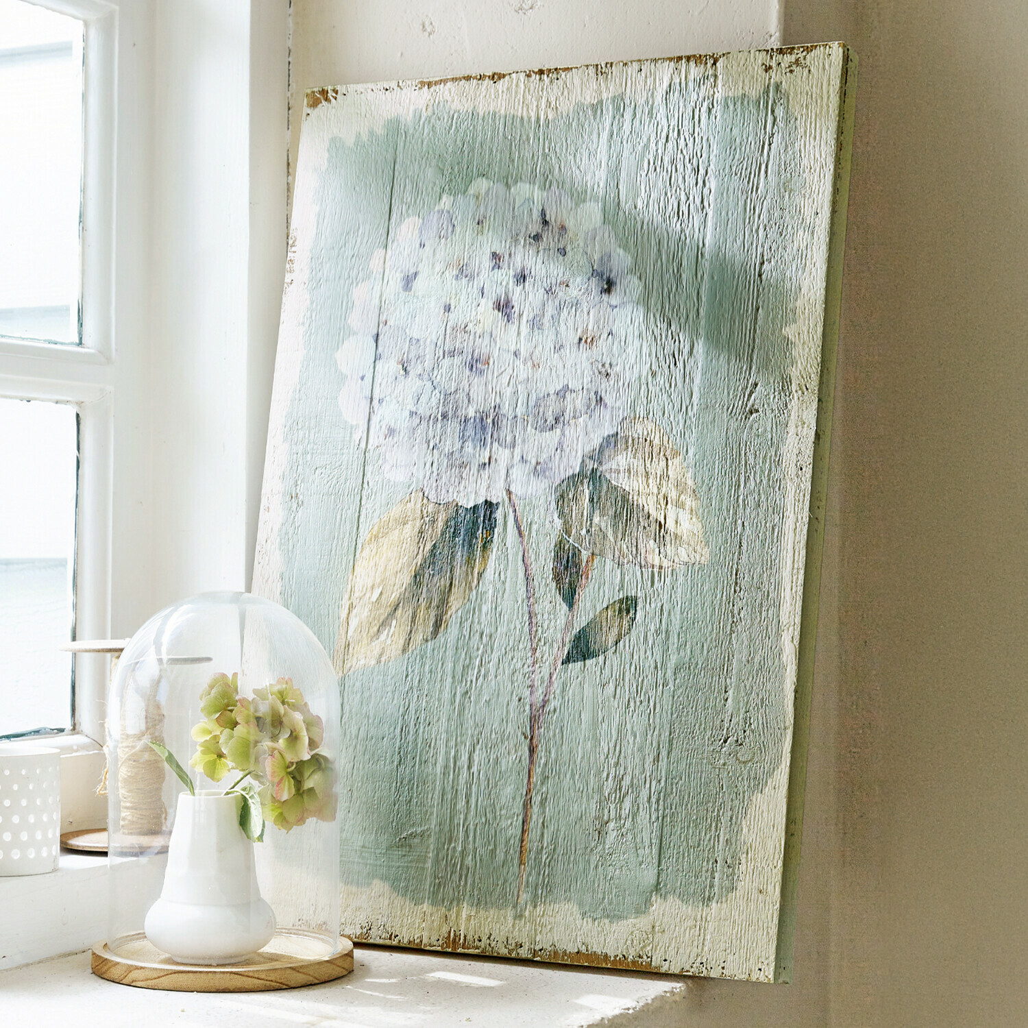 Panneau décoratif Isle Tableau en bois avec motif de fleur blanche sur fond vert pour décoration intérieure