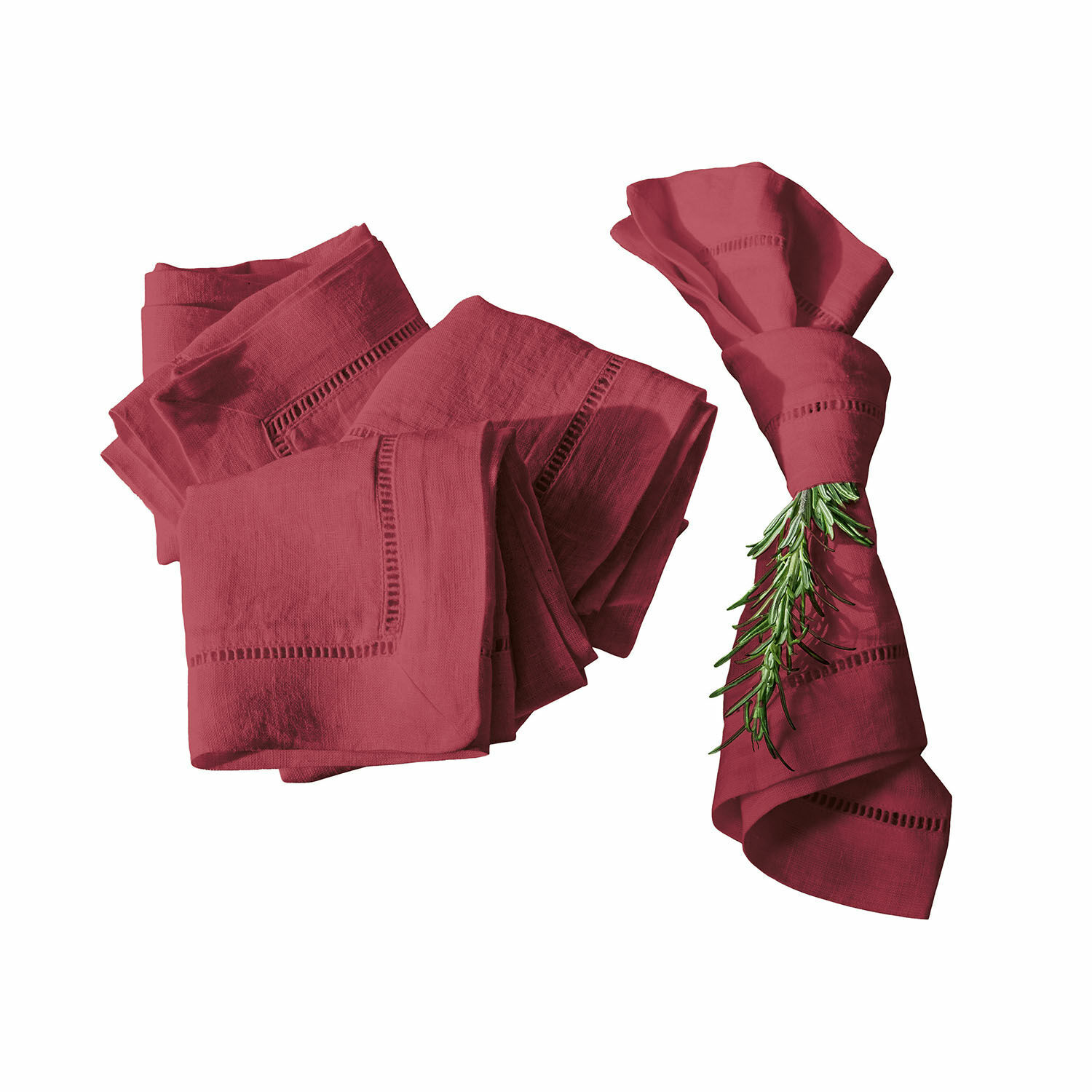 bordeaux Lot de 4 serviettes en lin bordeaux Covent Garden avec bordure ajourée, parfait pour décoration de table