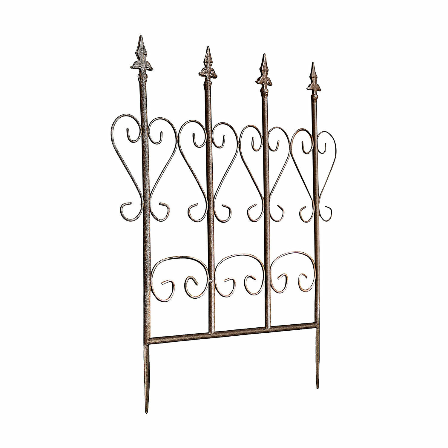 Treillage Nectarise Clôture de jardin en métal brun avec motifs en forme de cœur et pointes décoratives