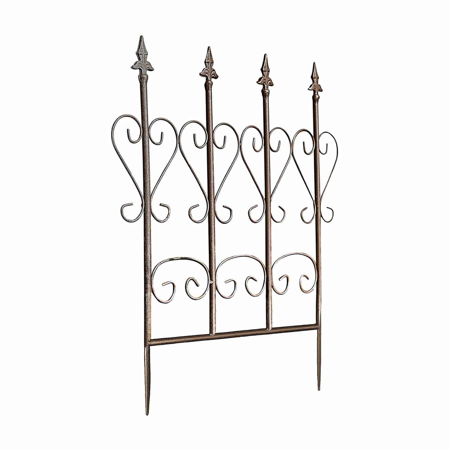 Treillage Nectarise Clôture de jardin en métal brun avec motifs en forme de cœur et pointes décoratives