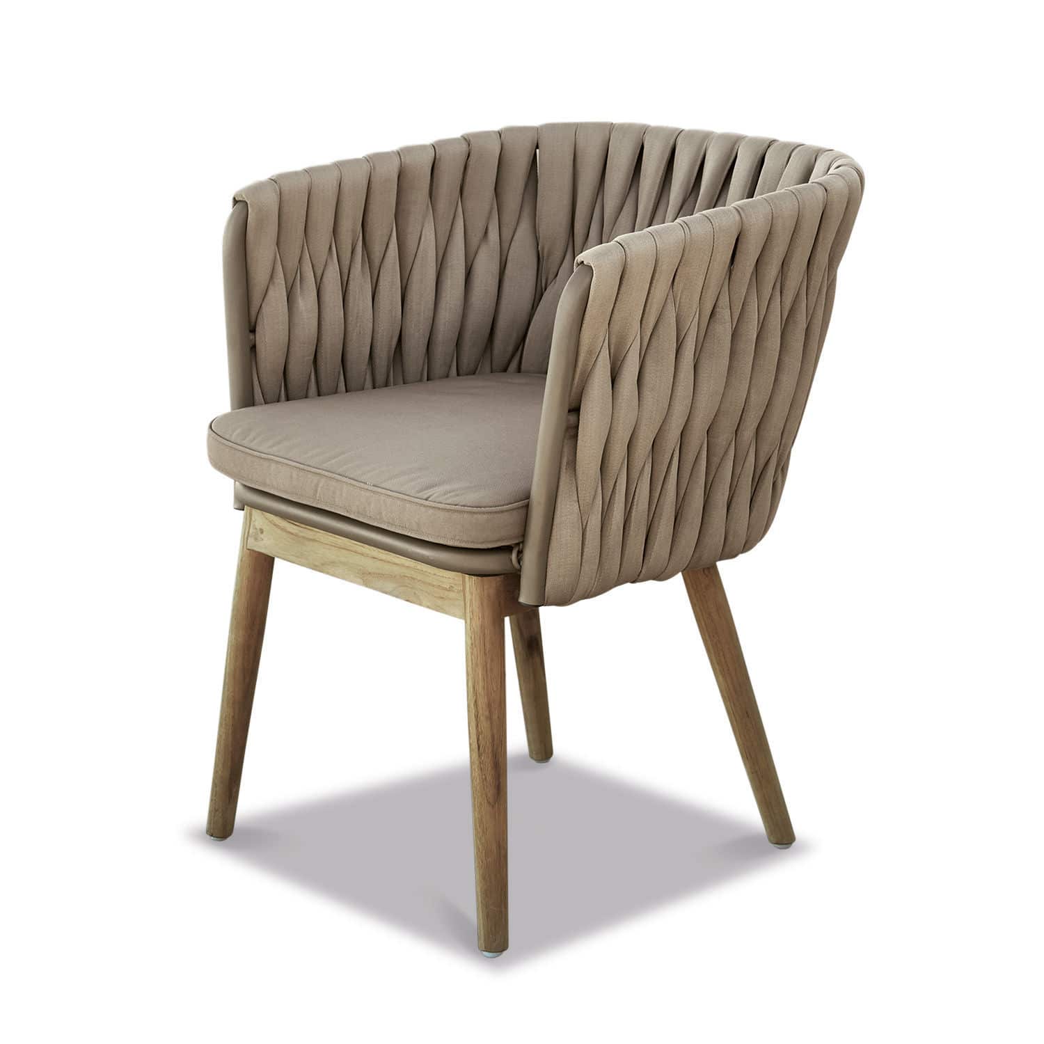 Chaise Uchon Fauteuil beige en tissu avec dossier tressé et pieds en bois pour salon moderne