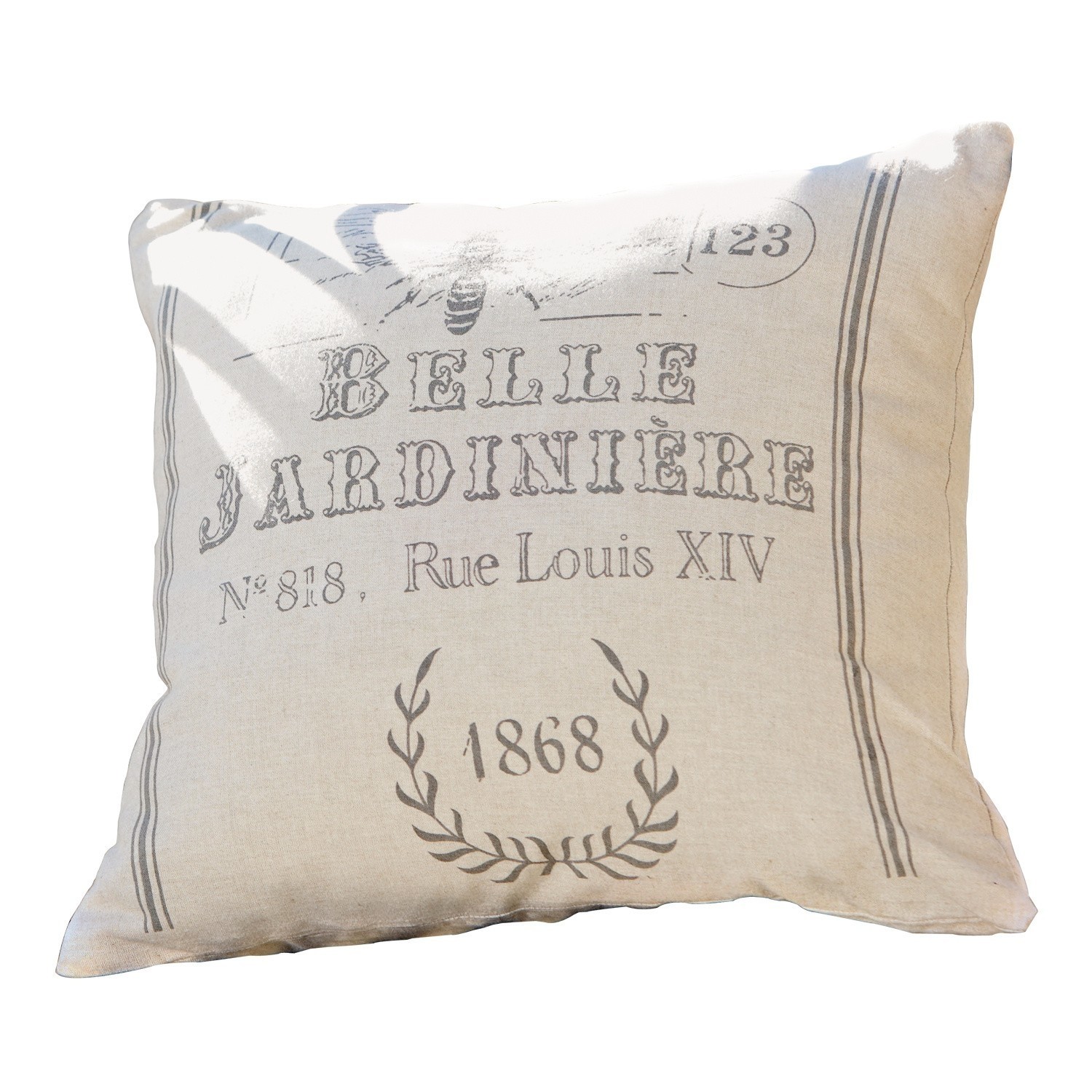 Housse de coussin Abelle Coussin beige en coton-lin avec impression vintage Belle Jardinière, décoration intérieure élégante