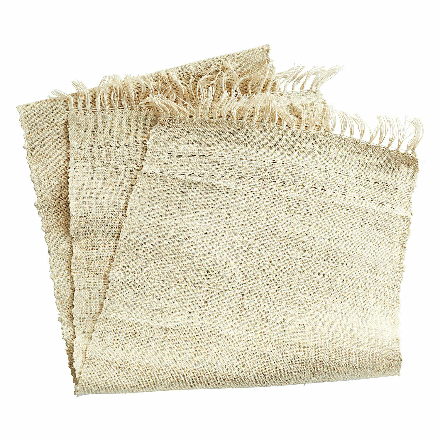 Chemin de table Palmerston Serviettes en lin beige avec franges, tissu naturel pour décoration de table