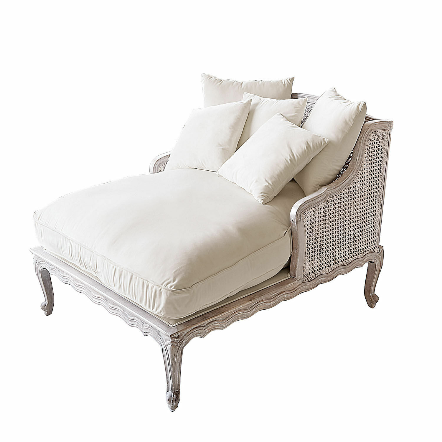 crème Chaiselongue crème en bois et tissu avec coussins moelleux, meuble élégant pour le salon