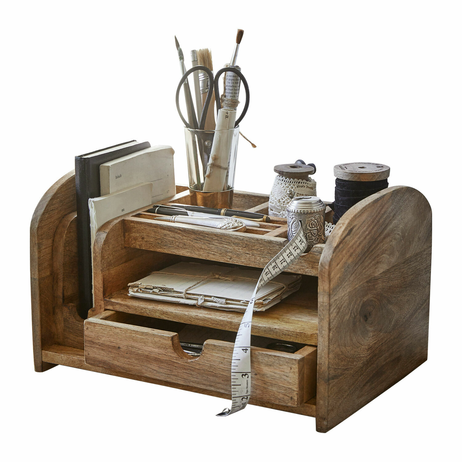 Organiseur Elwood Organisateur de bureau en bois avec tiroir et compartiments pour fournitures d'écriture et couture