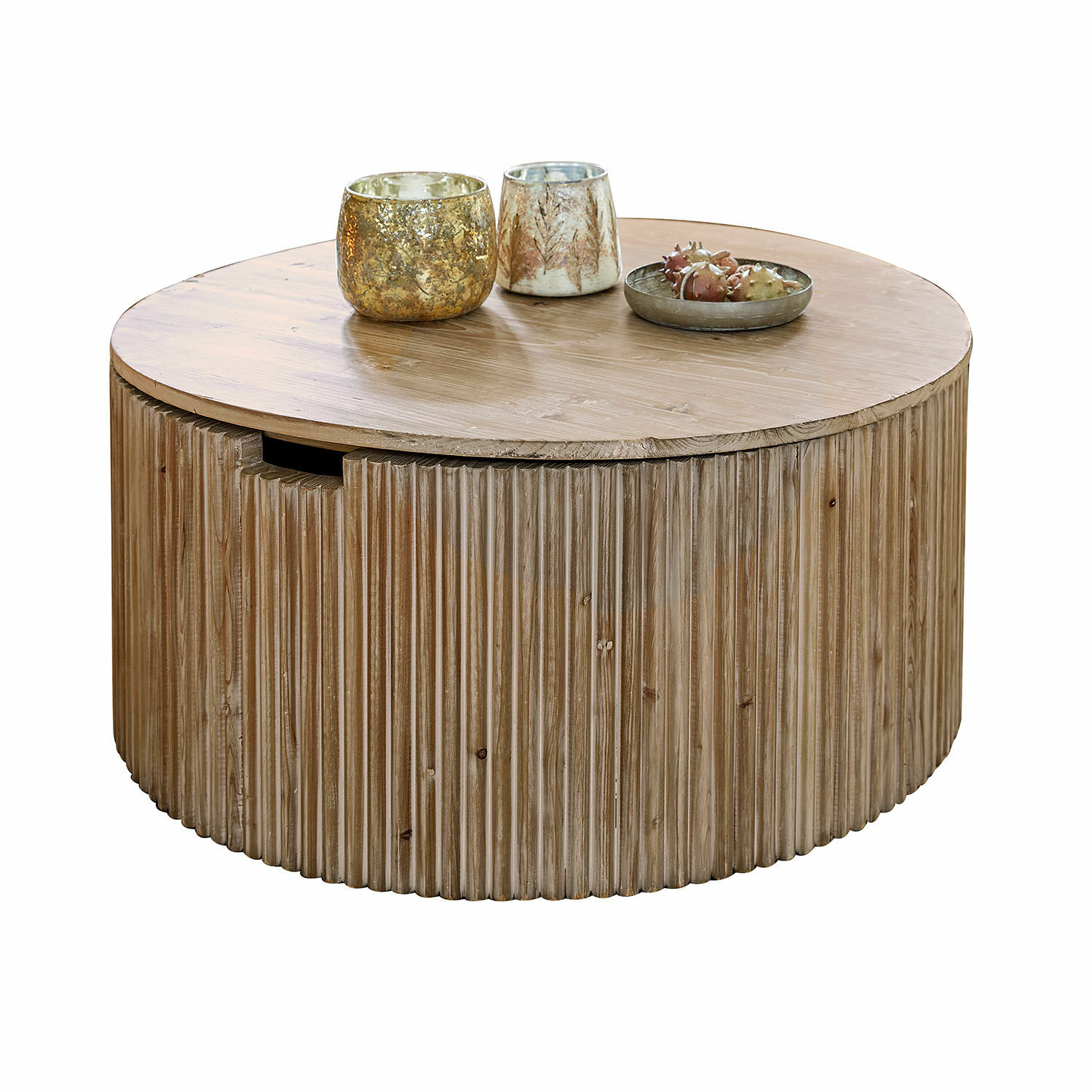 Table basse Saintouré Table basse ronde en bois naturel avec bougeoirs décoratifs sur le dessus