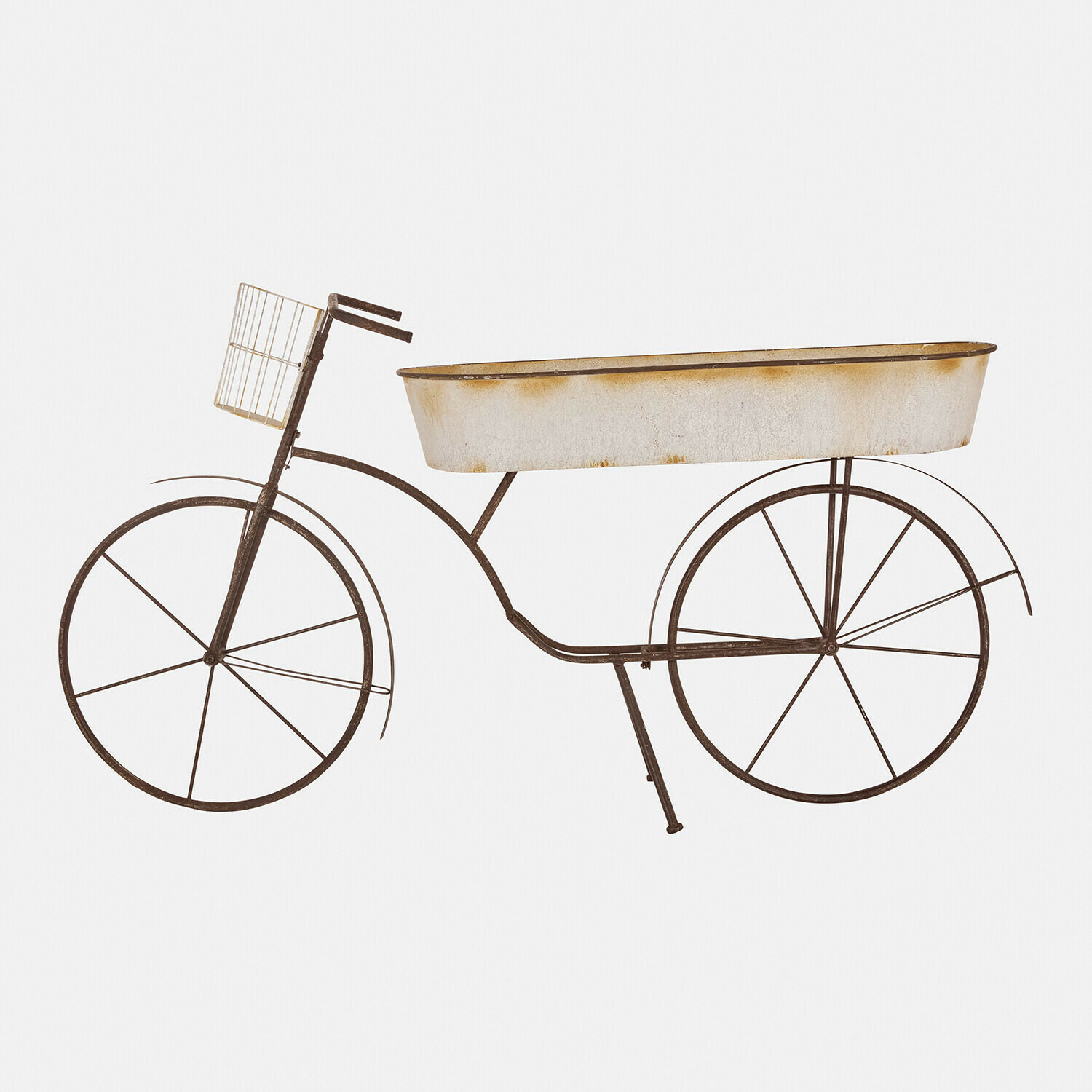Porte-plantes Donnérie Vélo décoratif en métal avec bac blanc vieilli au centre, style rustique pour décoration