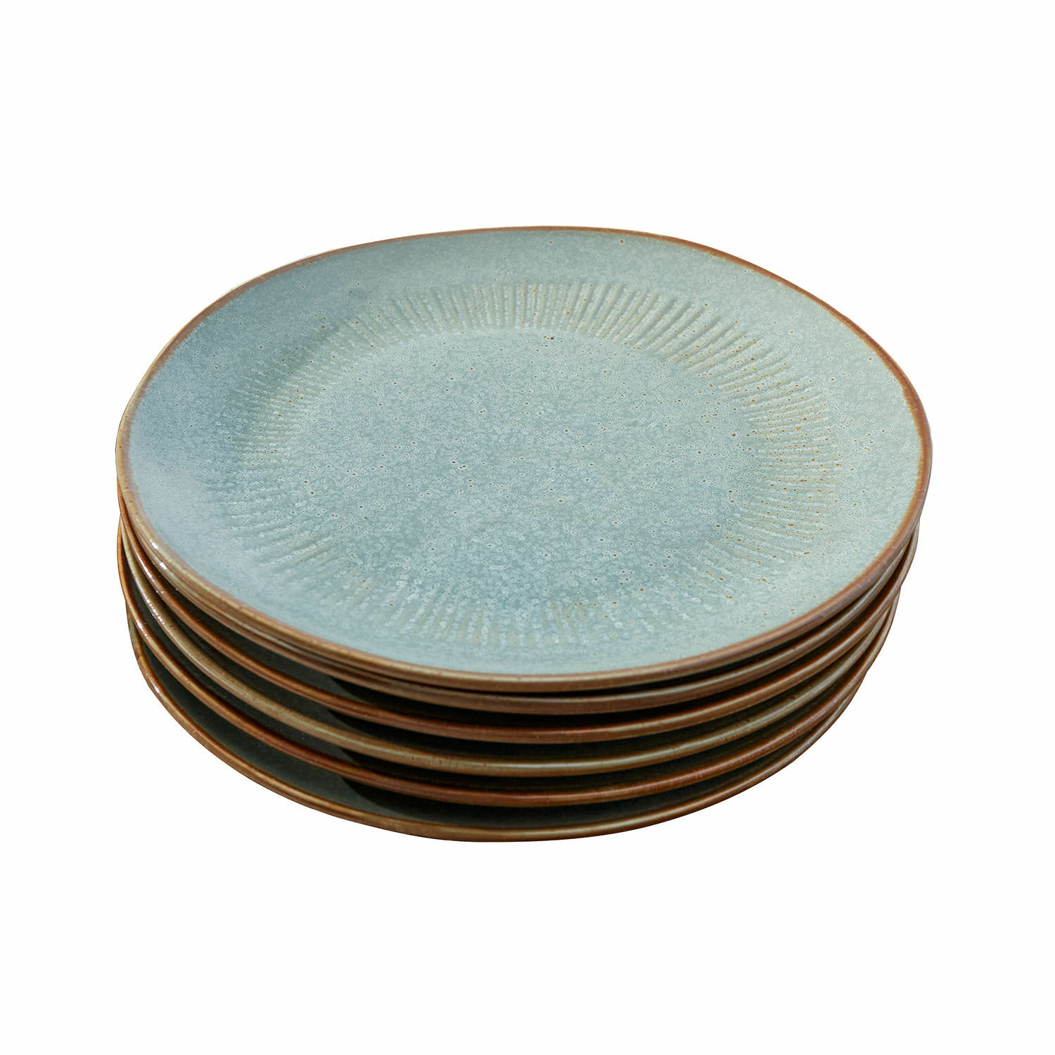 turquoise/marron Ensemble de 6 assiettes en céramique turquoise et marron avec texture et finition rustique