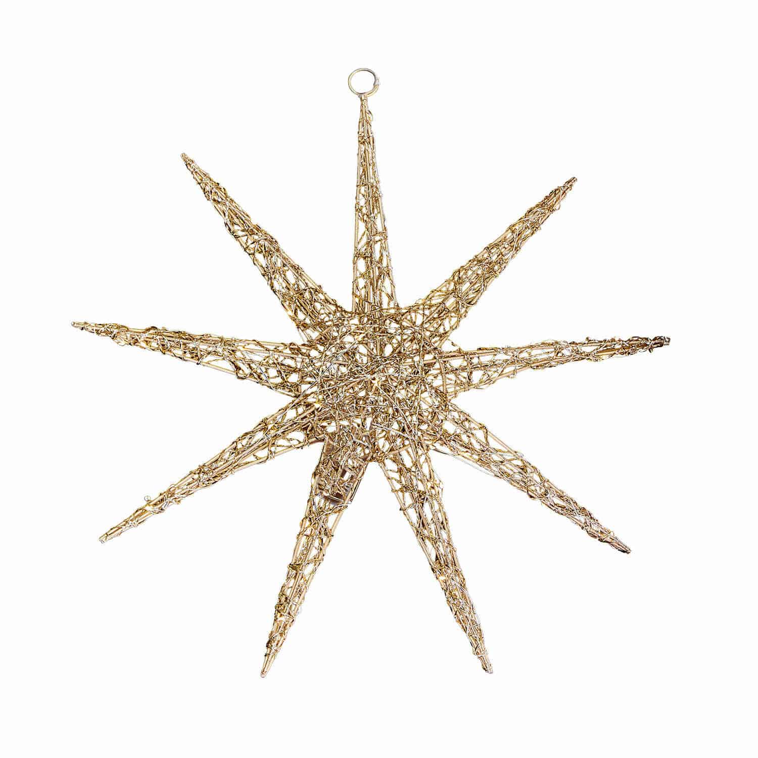 Étoile LED Olérico Décoration étoile dorée en fil métallique à suspendre, ornement de Noël pour intérieur