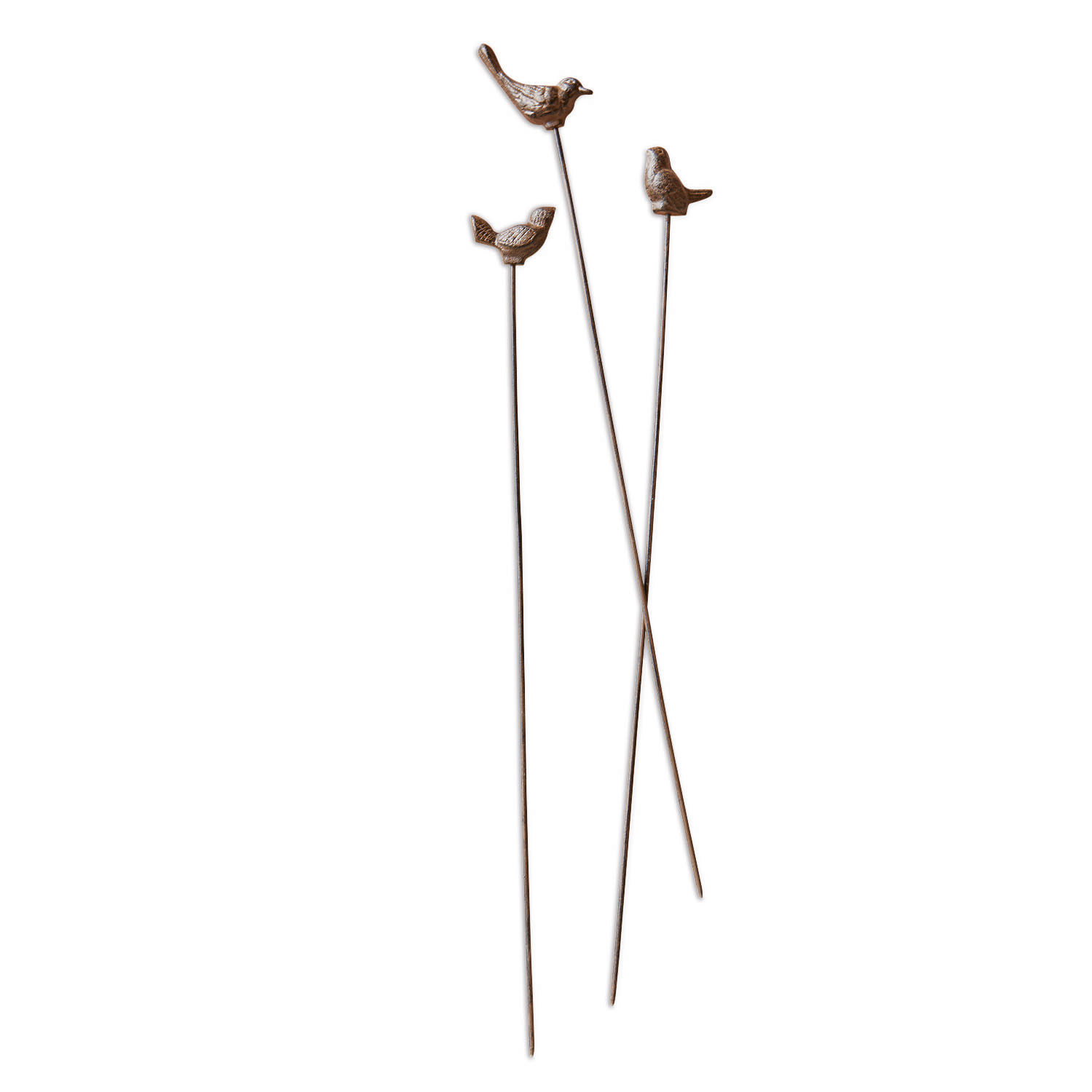 Lot de 3 piques de jardin Laver Bâtons décoratifs en métal avec oiseaux marron pour jardin ou pots de fleurs