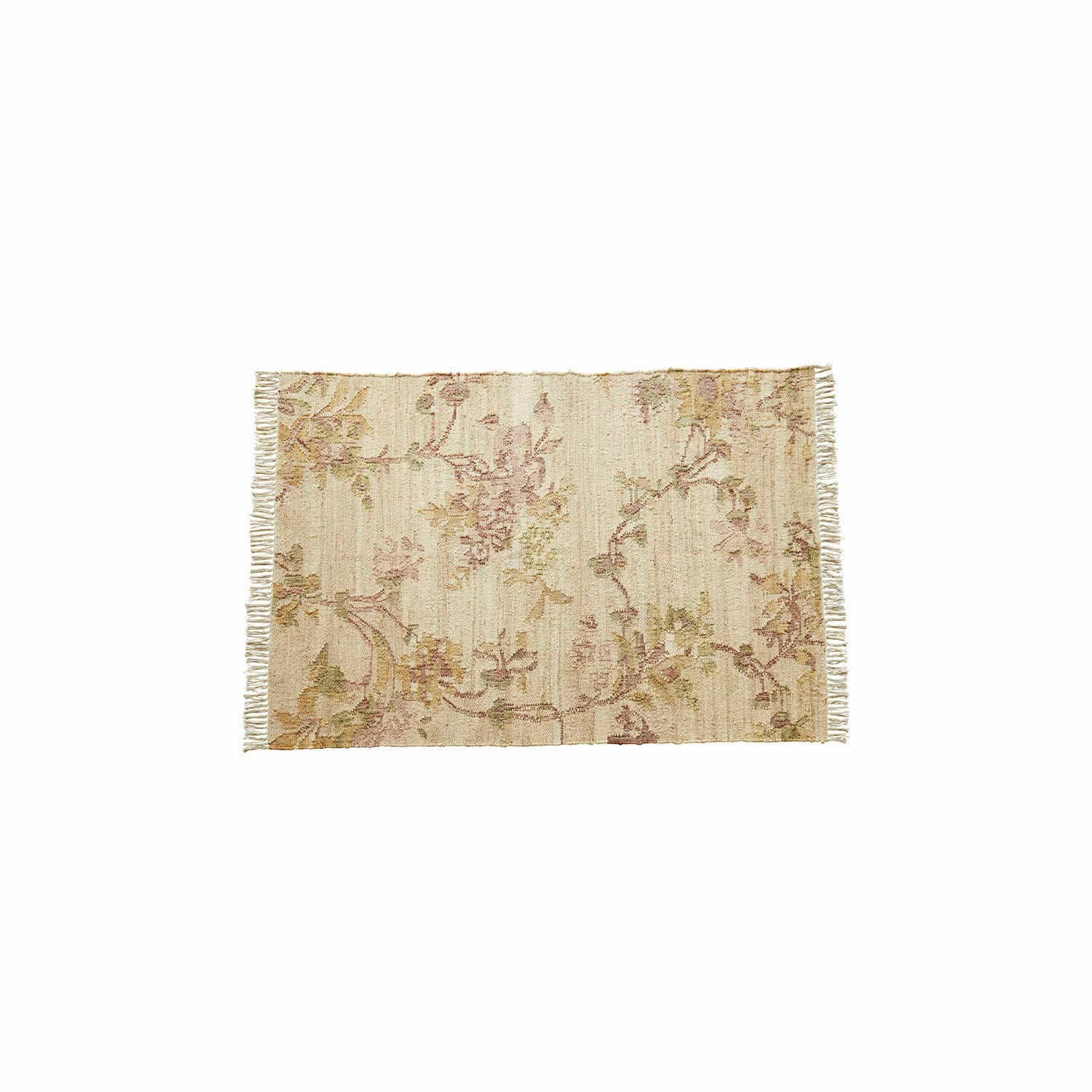 Tapis Sernivou Tapis en coton crème avec motif floral discret et franges sur les côtés pour décoration intérieure