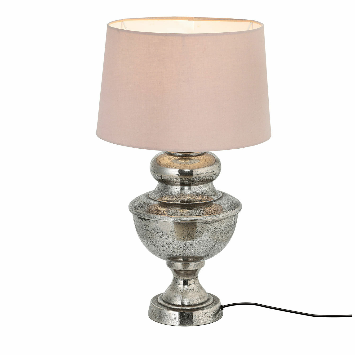 Lampe à poser Kalvin Lampe de table avec base en métal argenté et abat-jour beige, éclairage décoratif pour salon