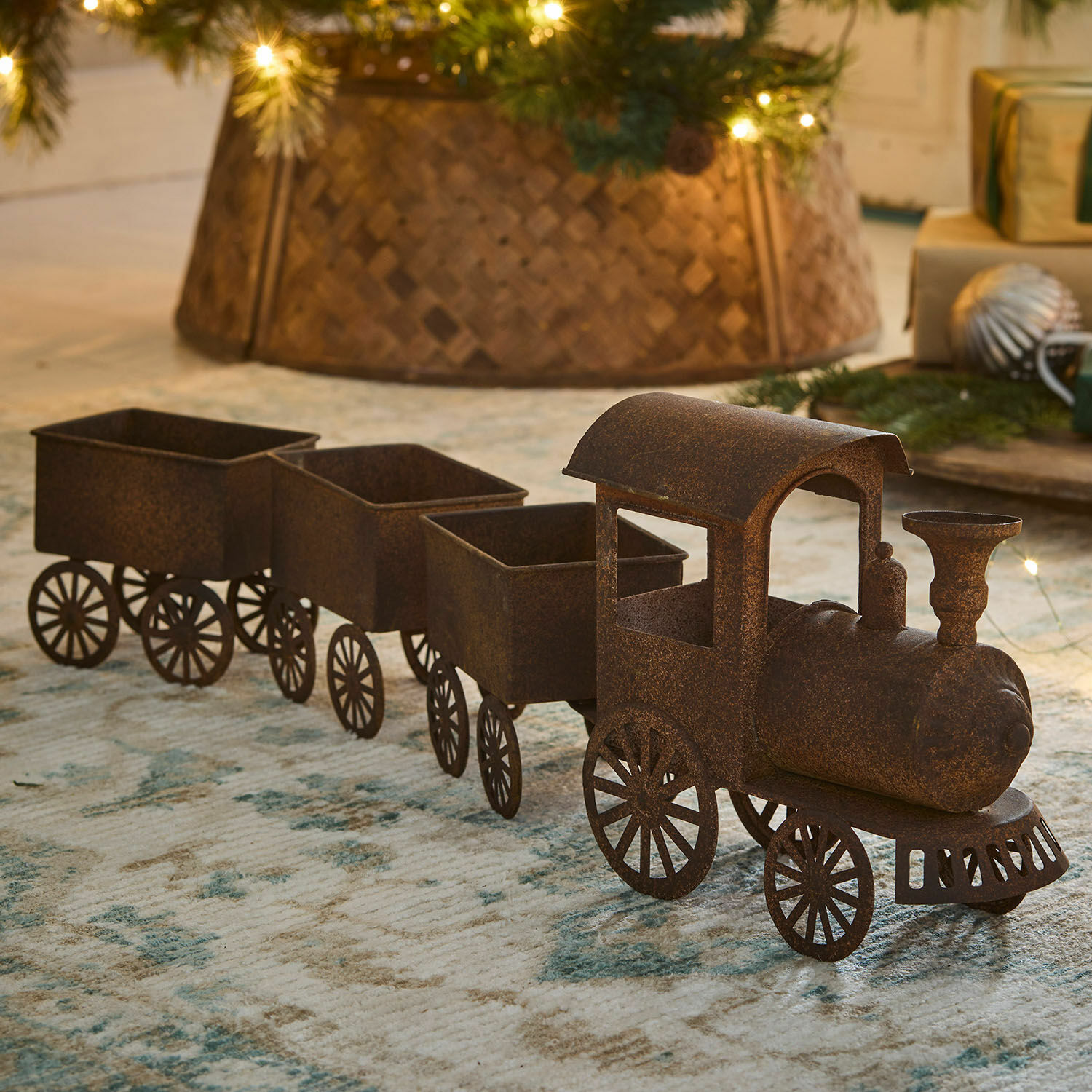 Train décoratif Diamond Train décoratif en métal rouillé pour intérieur et jardin, décoration festive et ornement