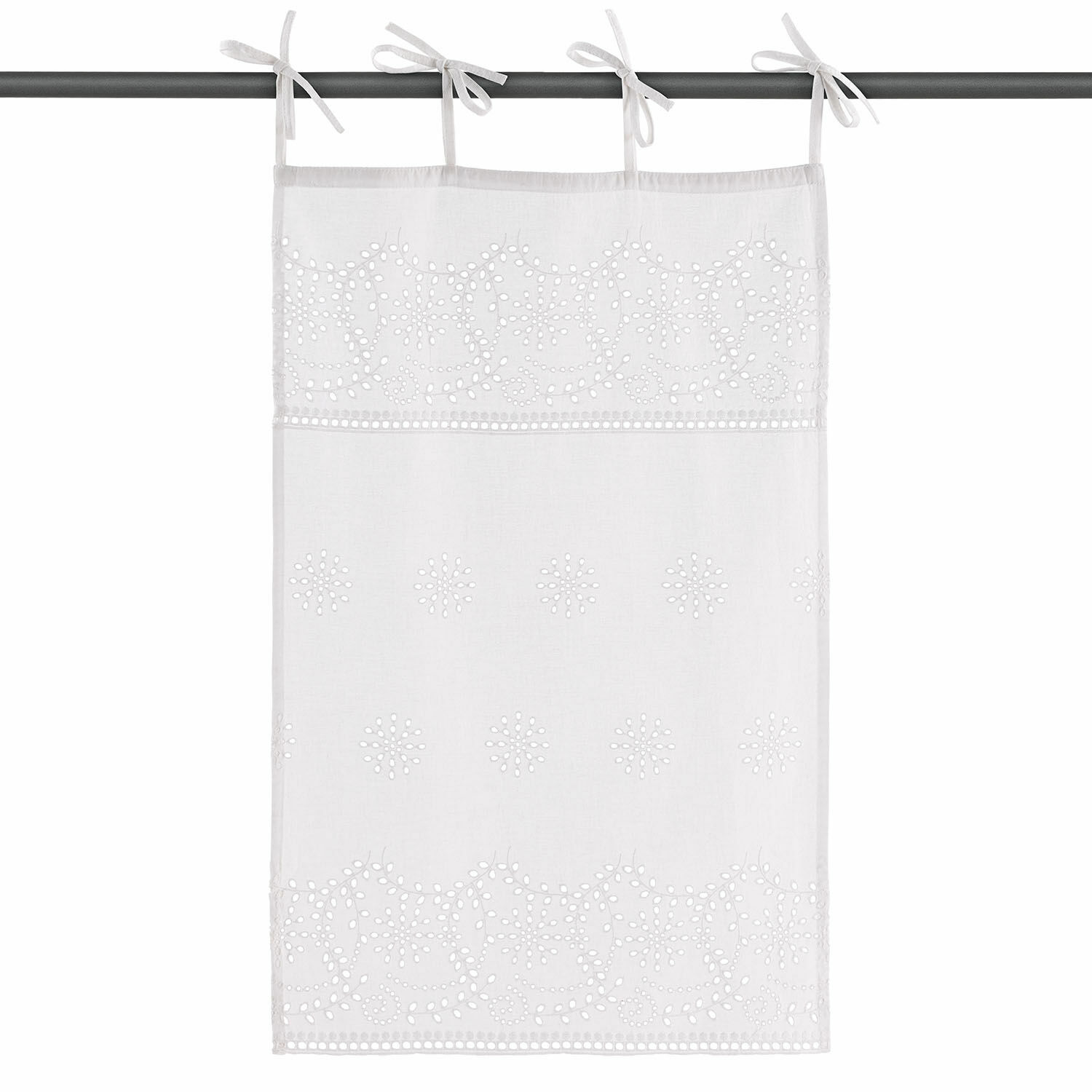 Brise-bise Sivolre Rideau blanc en coton avec broderie ajourée et motifs floraux, décoration de fenêtre élégante