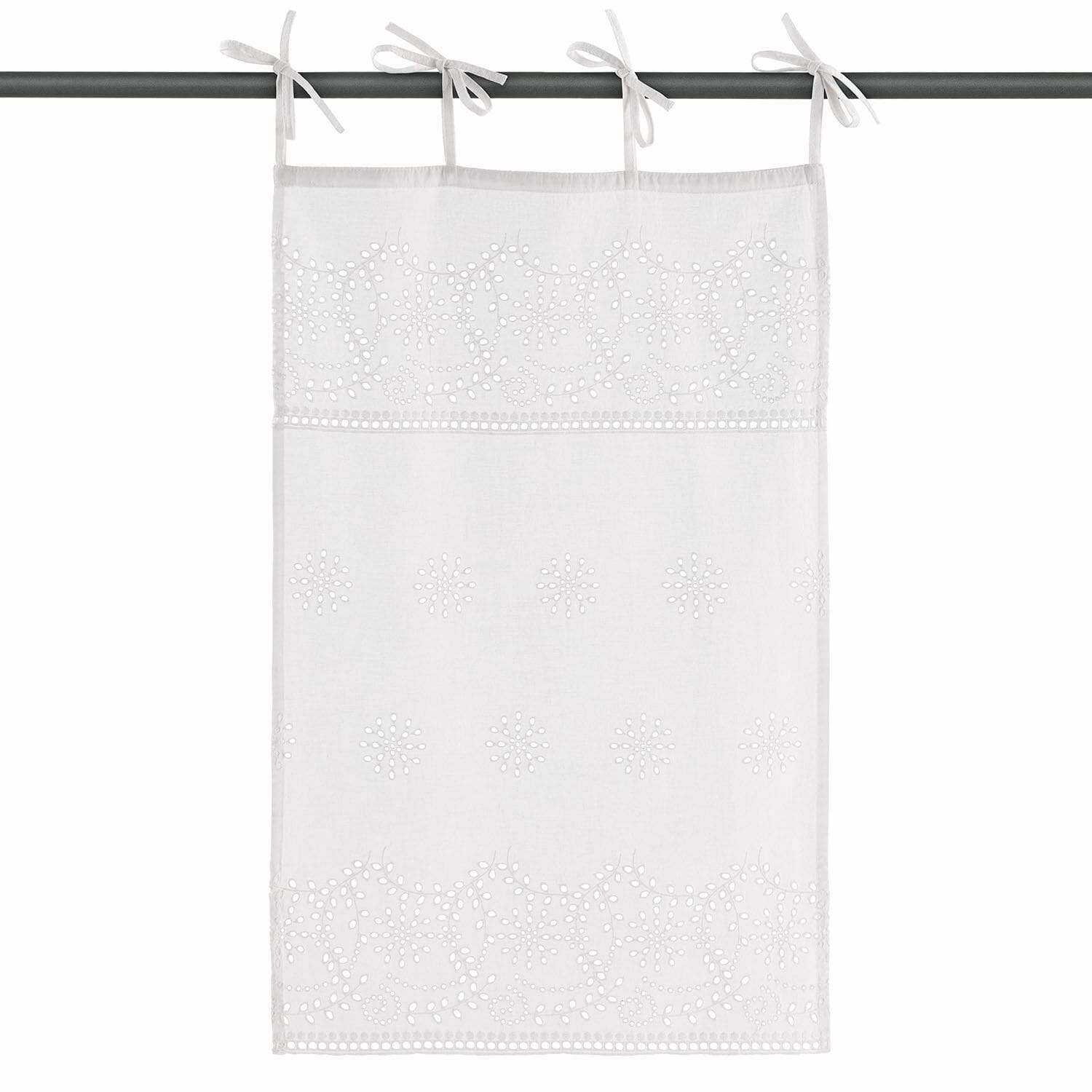 Brise-bise Sivolre Rideau blanc en coton avec broderie ajourée et motifs floraux, décoration de fenêtre élégante