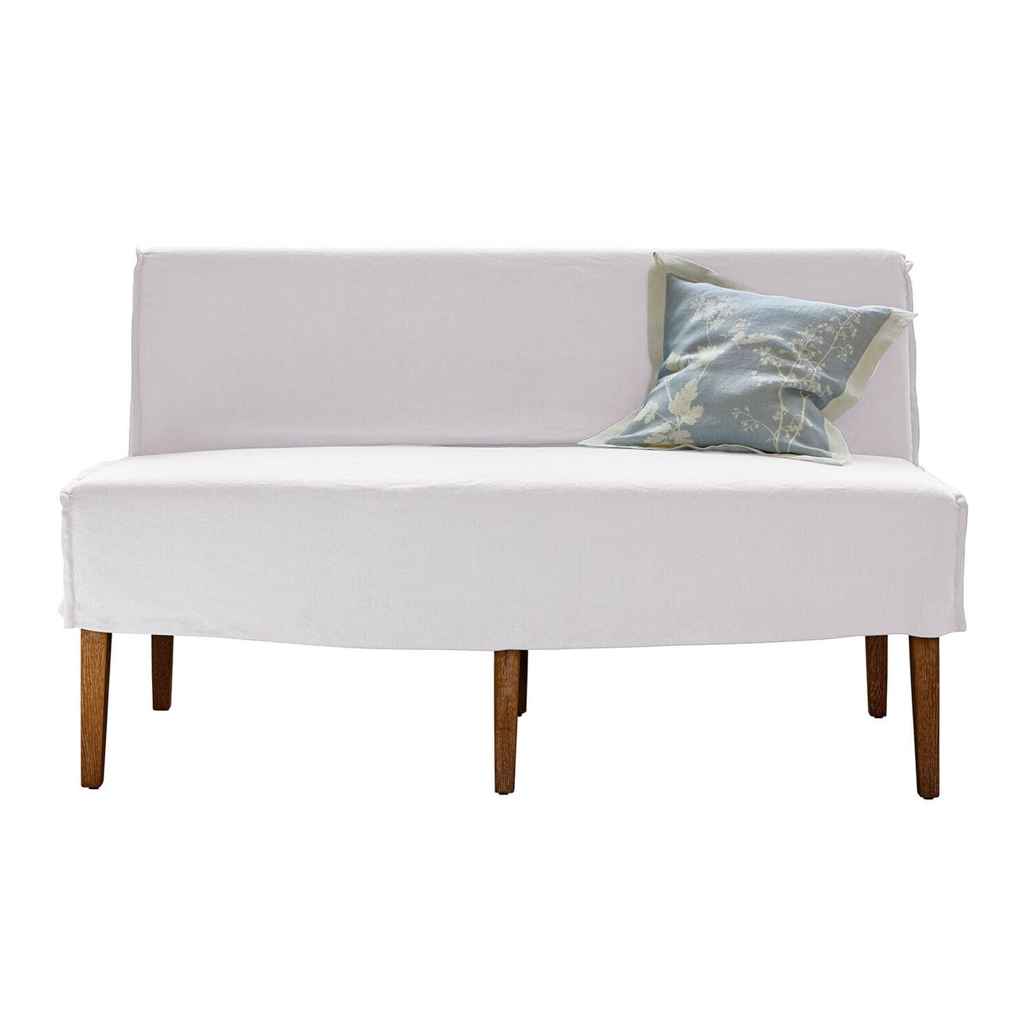 Banquette de cuisine Vinterfjord Banc rembourré blanc avec pieds en bois et coussin bleu à motif floral pour salon moderne
