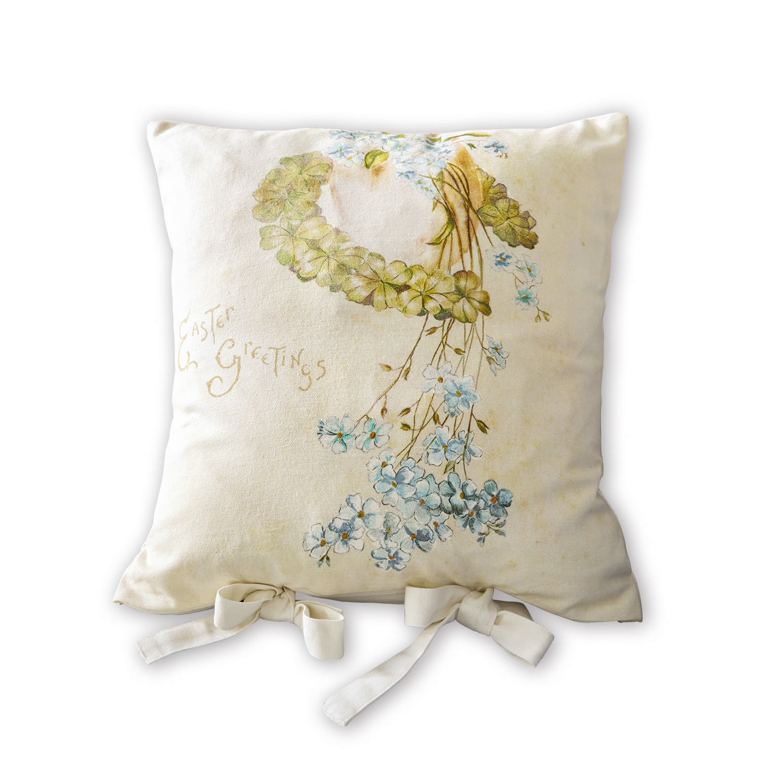 Housse de coussin Fierolla Coussin beige en coton avec motif floral et inscription Easter Greetings, décoration vintage pour intérieur cosy