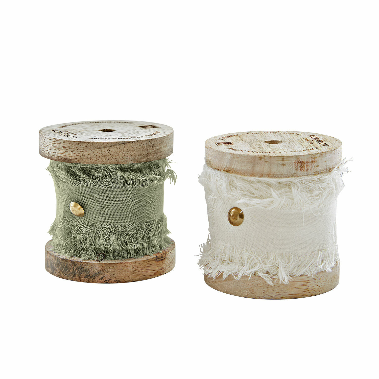 blanc/vert clair Lot de deux rubans en coton Valethor blanc et vert clair en bobines en bois pour décoration