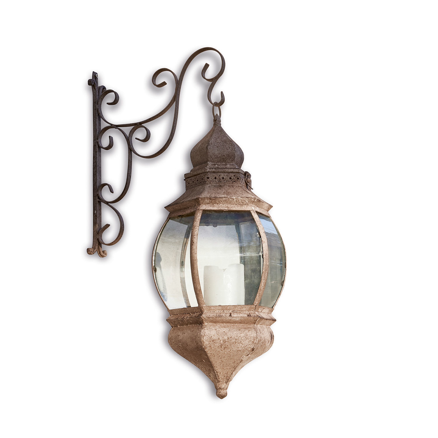 Lanterne Temara Lanterne murale en métal rouillé avec verre transparent et emplacement pour bougie décorative