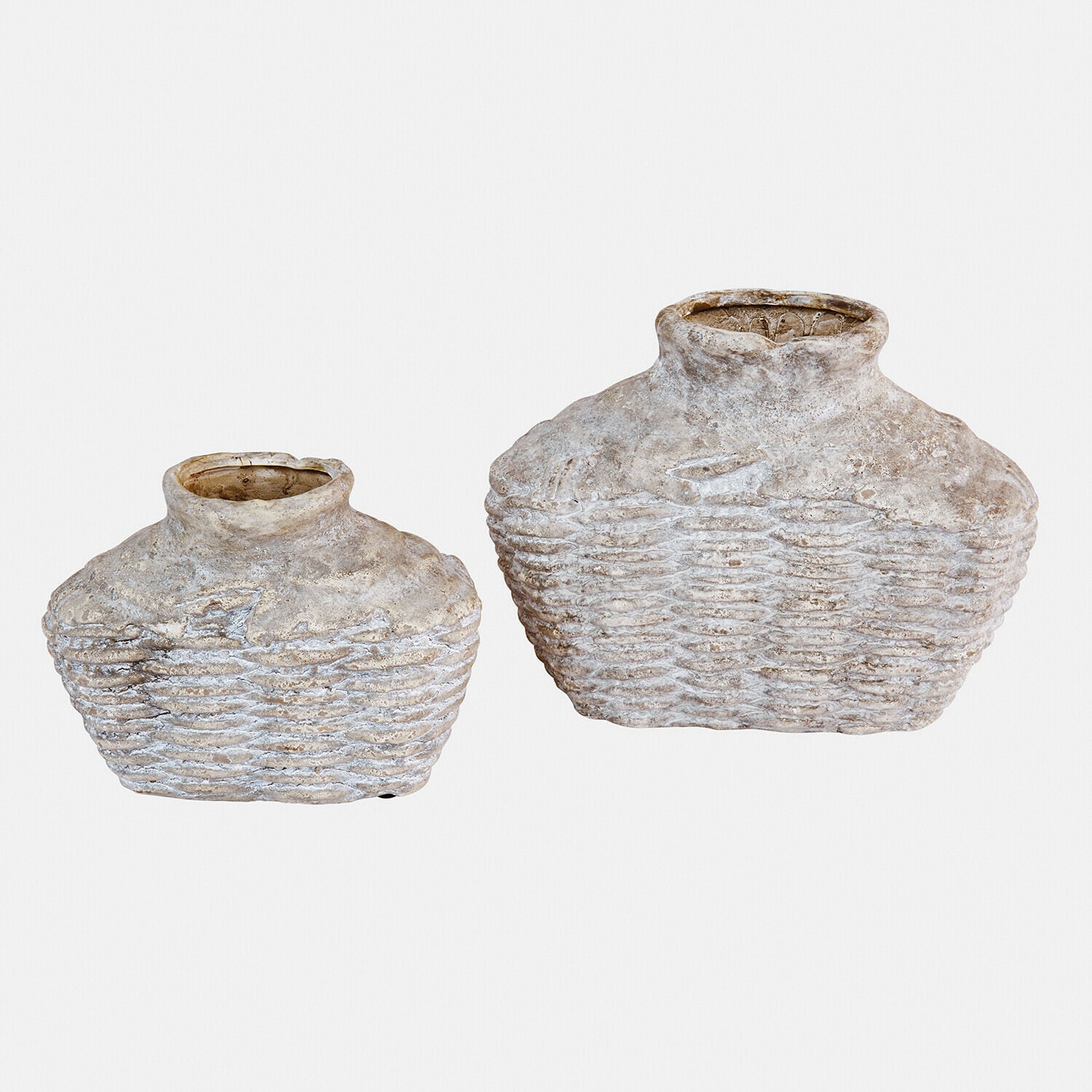 Lot de 2 vases Orlaithea Deux vases décoratifs en céramique beige avec texture tressée pour décoration intérieure