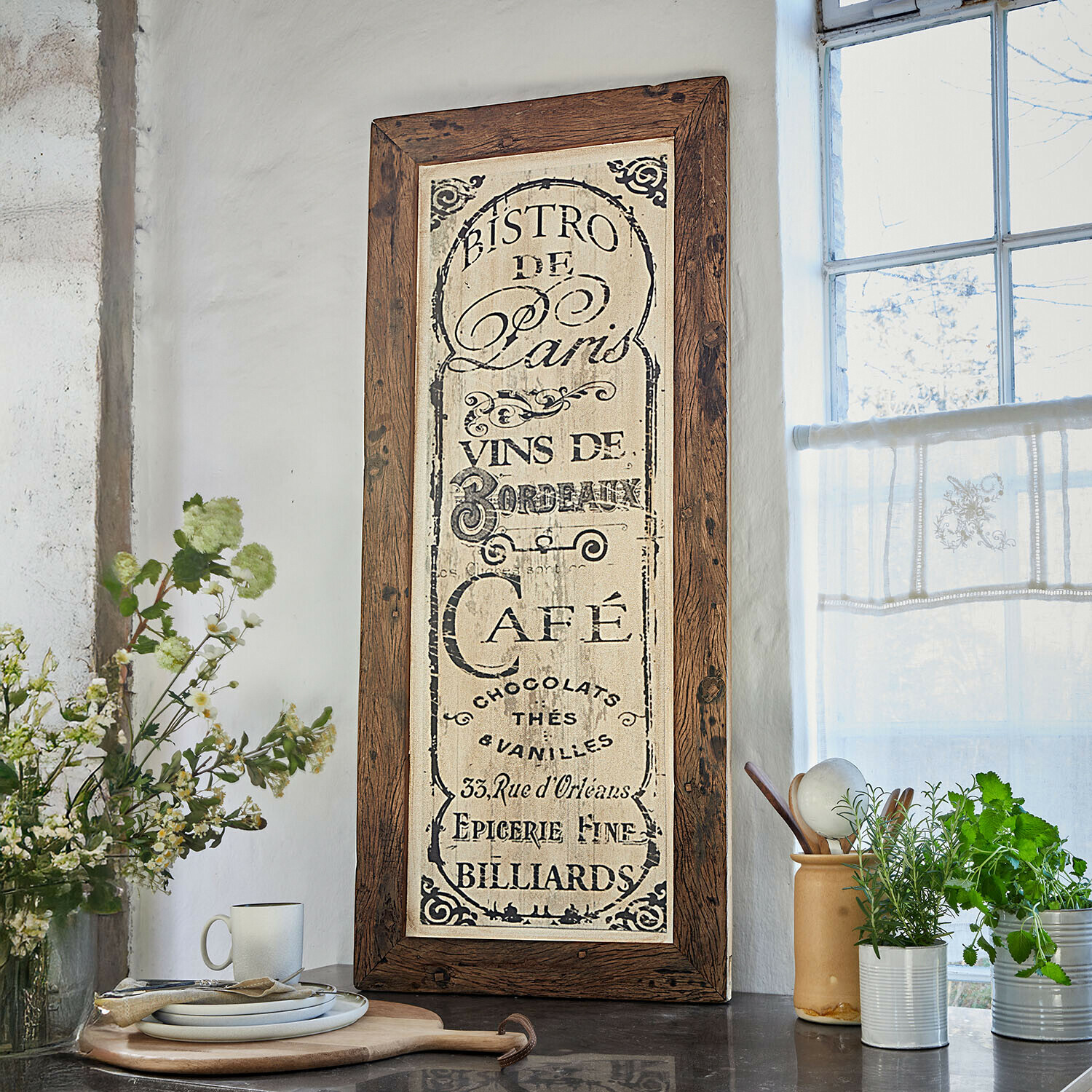 Tableau Jolivard Décoration murale rustique en bois avec inscription bistro vintage pour cuisine chaleureuse