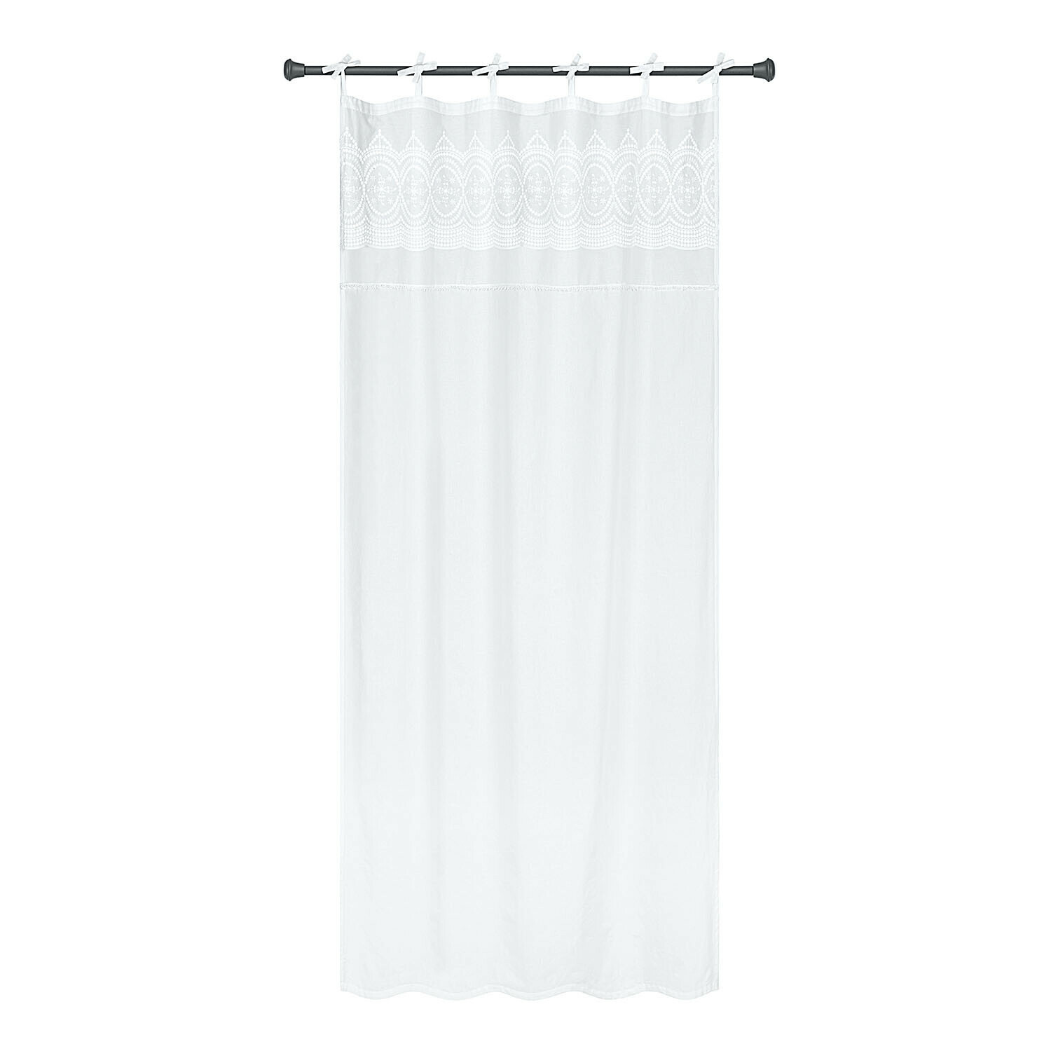 Rideau Olyane Rideau blanc en tissu léger avec broderie décorative en haut, idéal pour fenêtre élégante