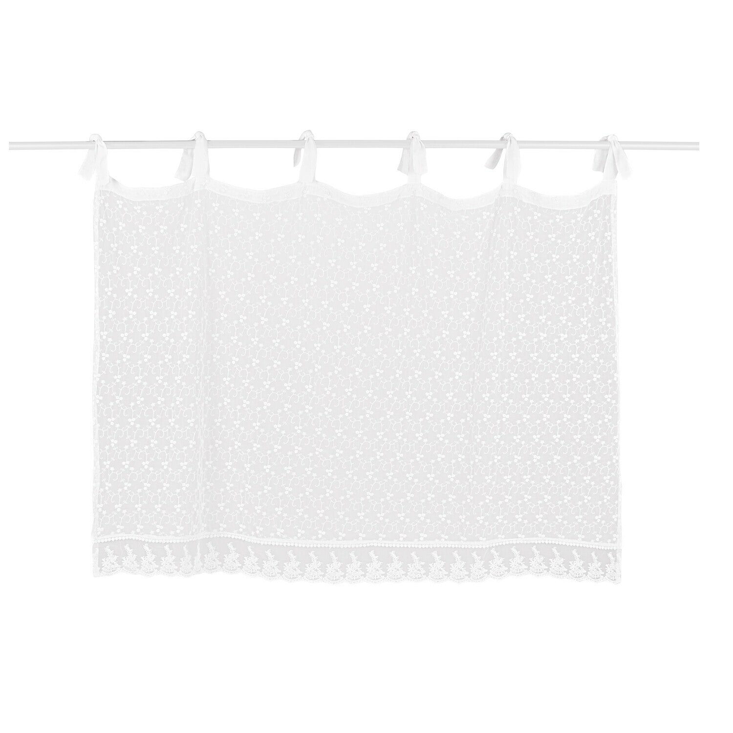 Brise-bise Auradé Voilage blanc transparent avec broderie beige, rideau décoratif pour fenêtre élégante
