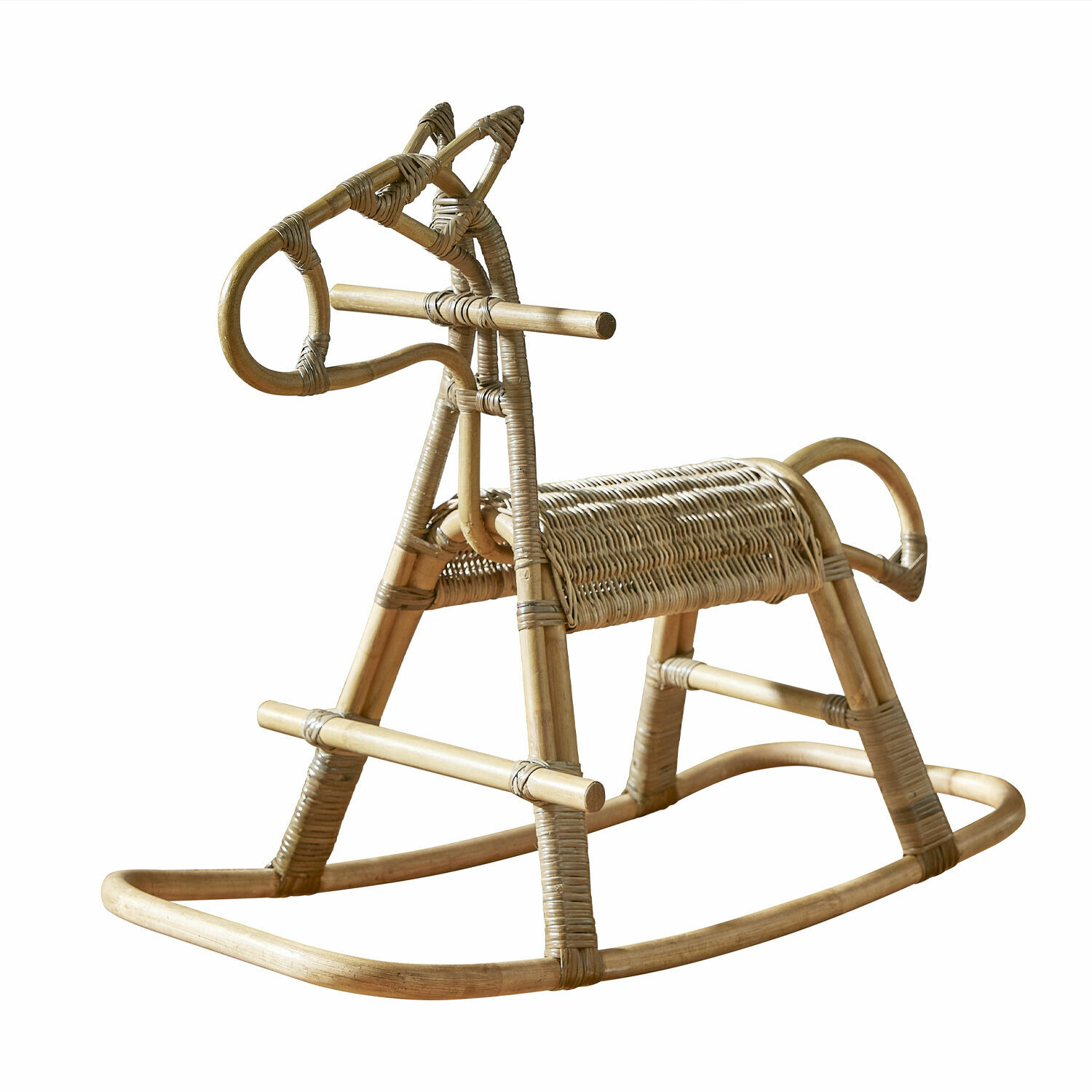 Cheval à bascule Wendeline Cheval à bascule pour enfants en rotin naturel beige, jouet classique pour chambre d'enfant