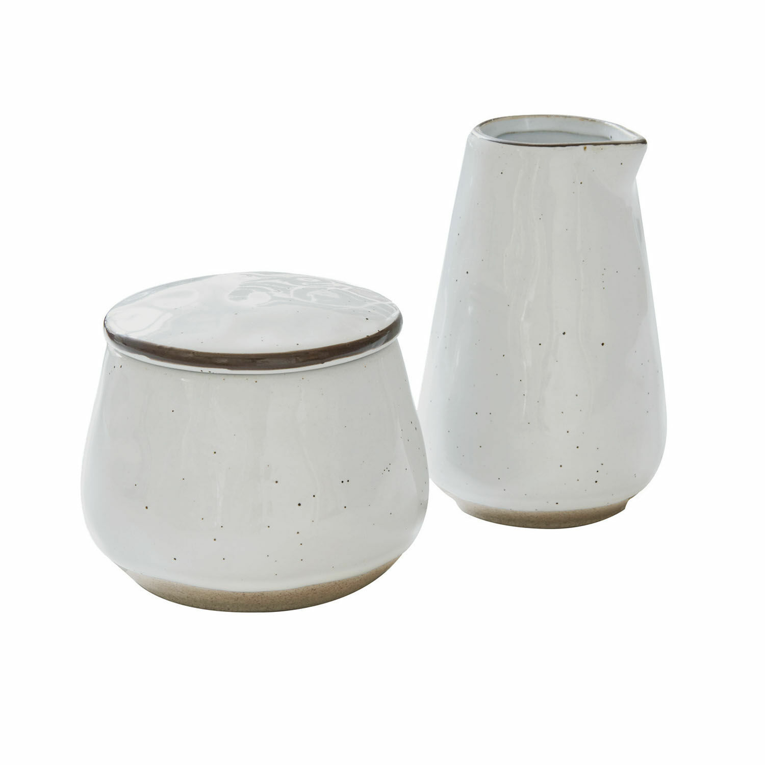 blanc Ensemble blanc en céramique sucrier et pot à lait avec base marron naturel pour cuisine
